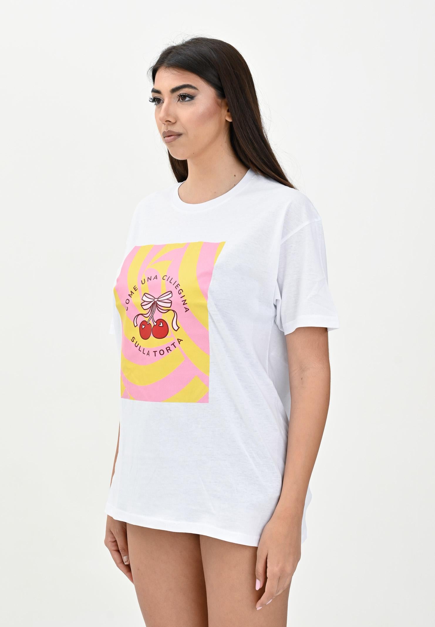 SANTAS T-shirt a manica corta bianca da donna con stampa CILIEGIA BIANCO SANTAS