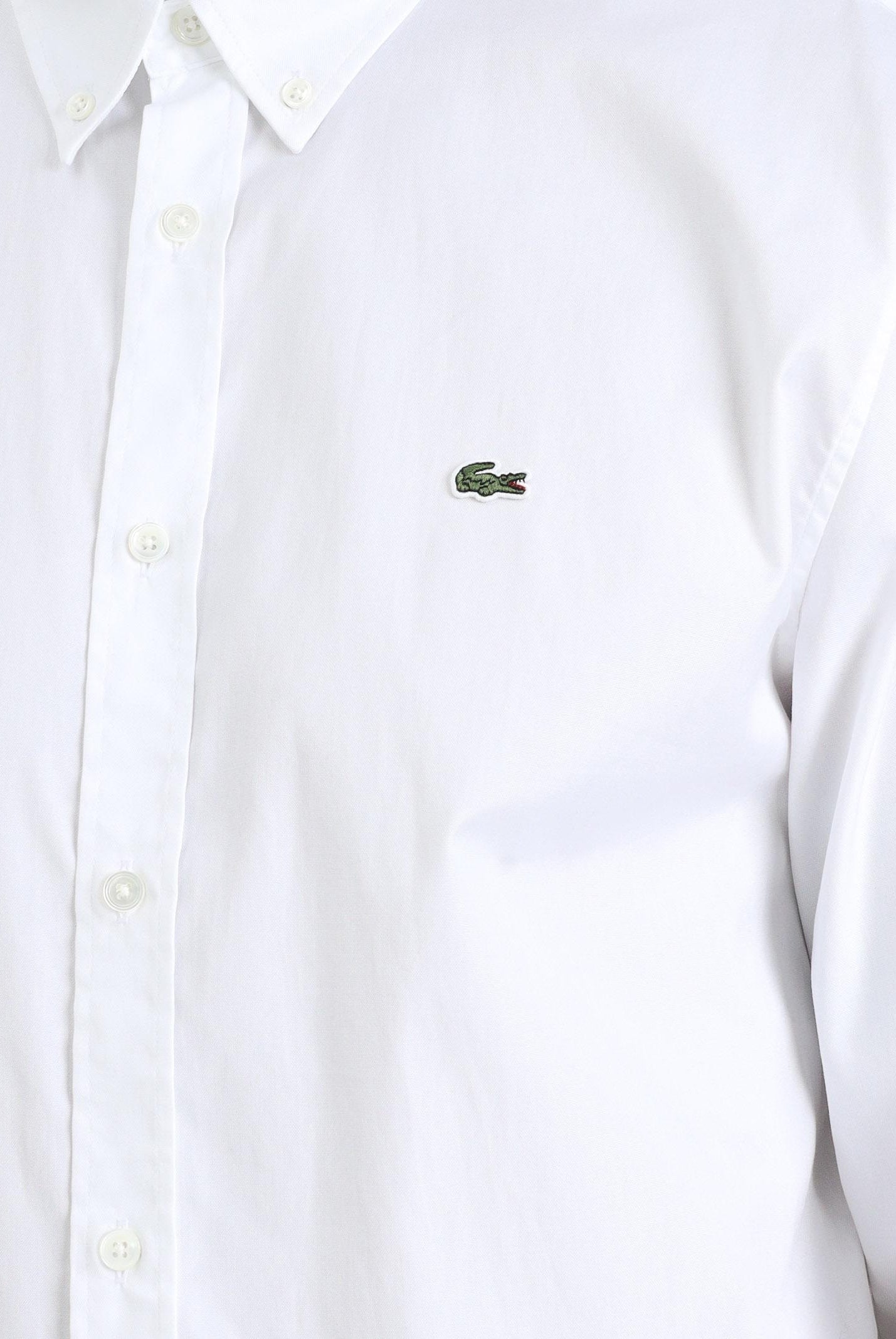LACOSTE Camicia a manica lunga bianca da uomo con patch logo CH2933 001. LACOSTE