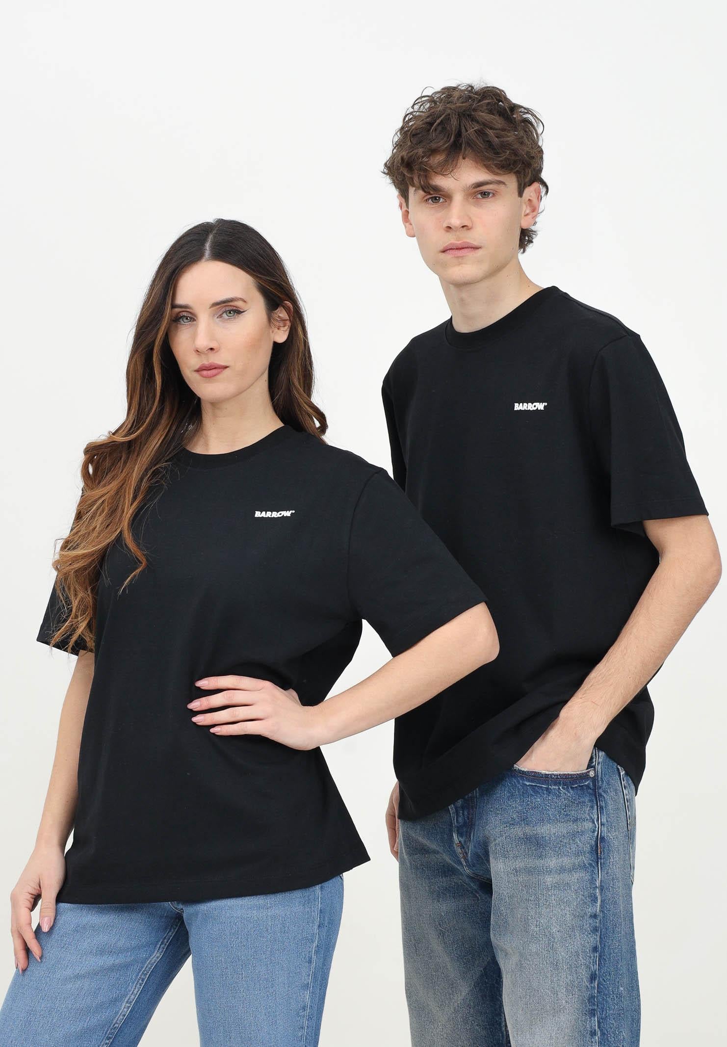 BARROW T-shirt a manica corta nera per uomo e donna con logo e smile S5BWUATH084 110 BARROW