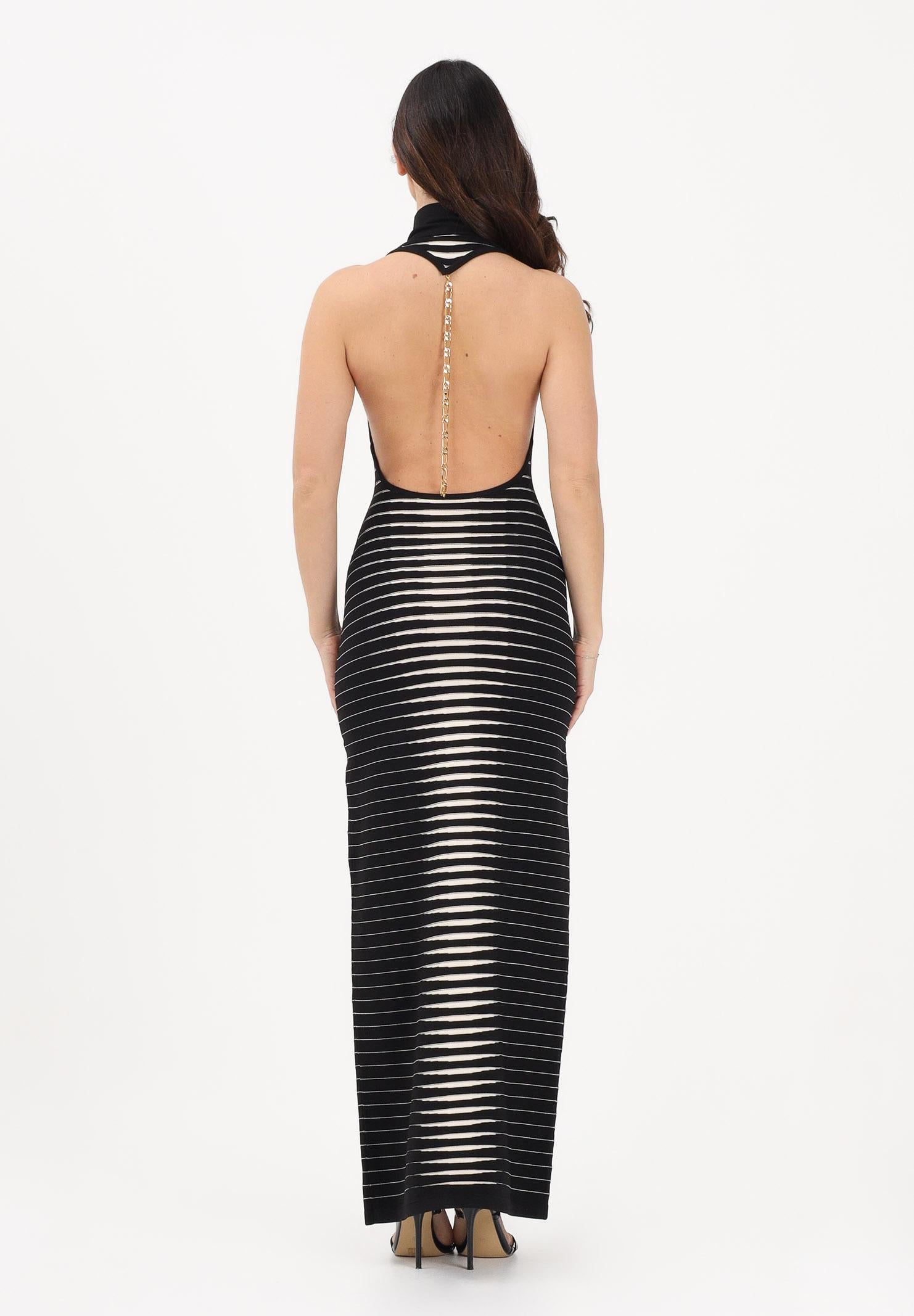 ELISABETTA FRANCHI Abito lungo nero e panna da donna con zebra jacquard AM98S61E2 685 ELISABETTA FRANCHI