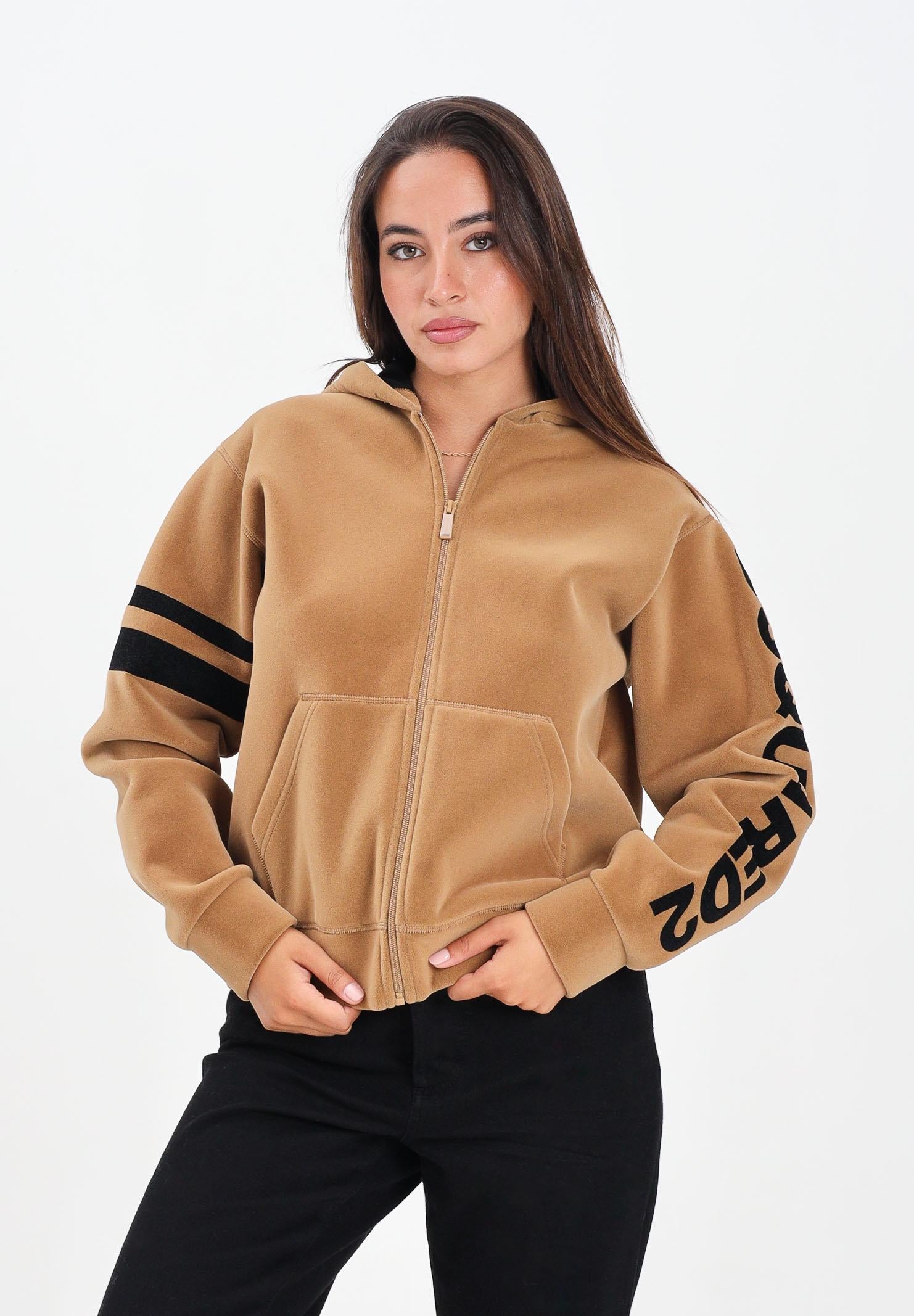 DSQUARED2 Felpa con zip beige per donna, ragazzi e bambini in neoprene floccato DQ3001D0AF8 DQ721 DSQUARED2