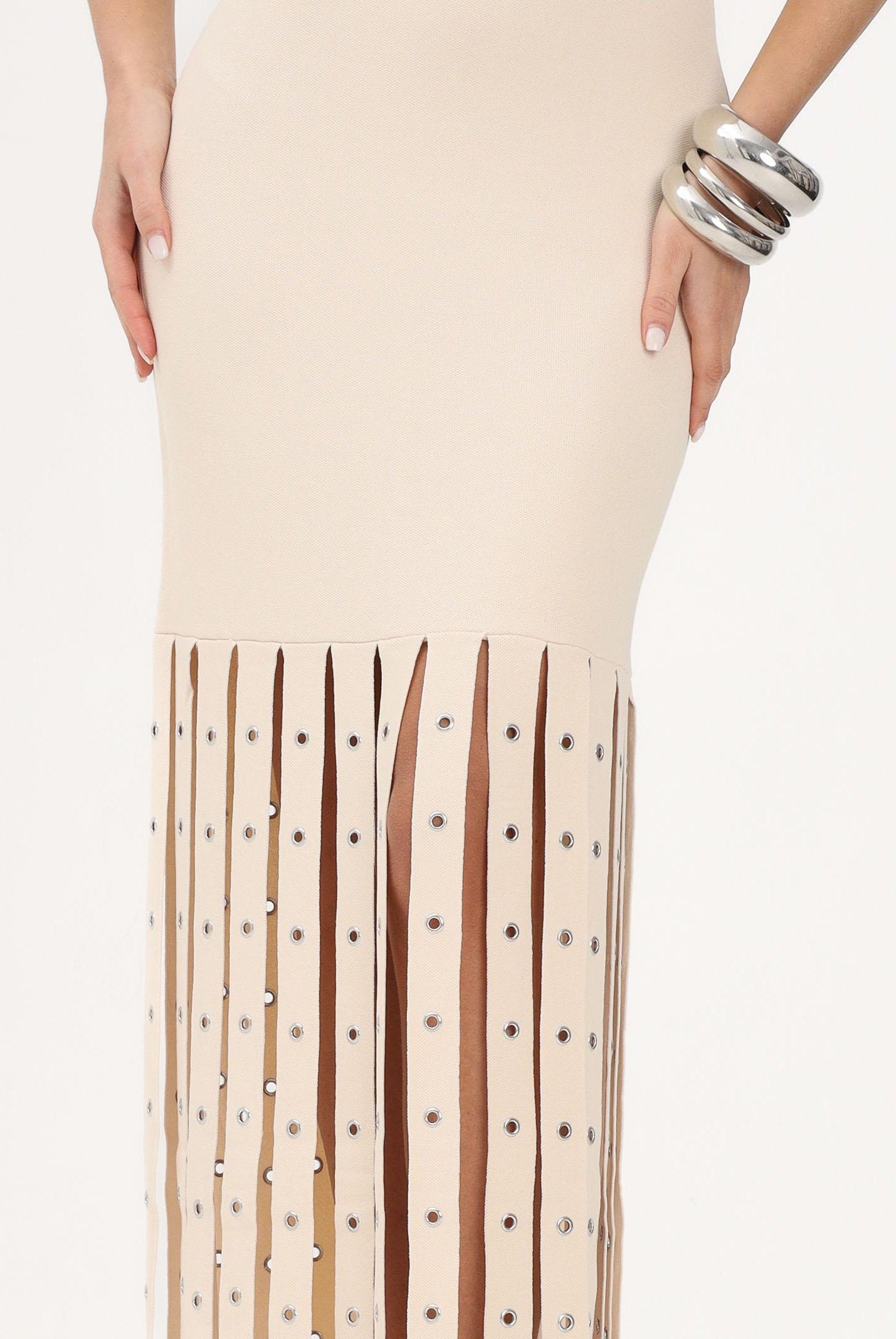 PATRIZIA PEPE Abito lungo panna da donna con frange 8A1653K324 W409 PATRIZIA PEPE