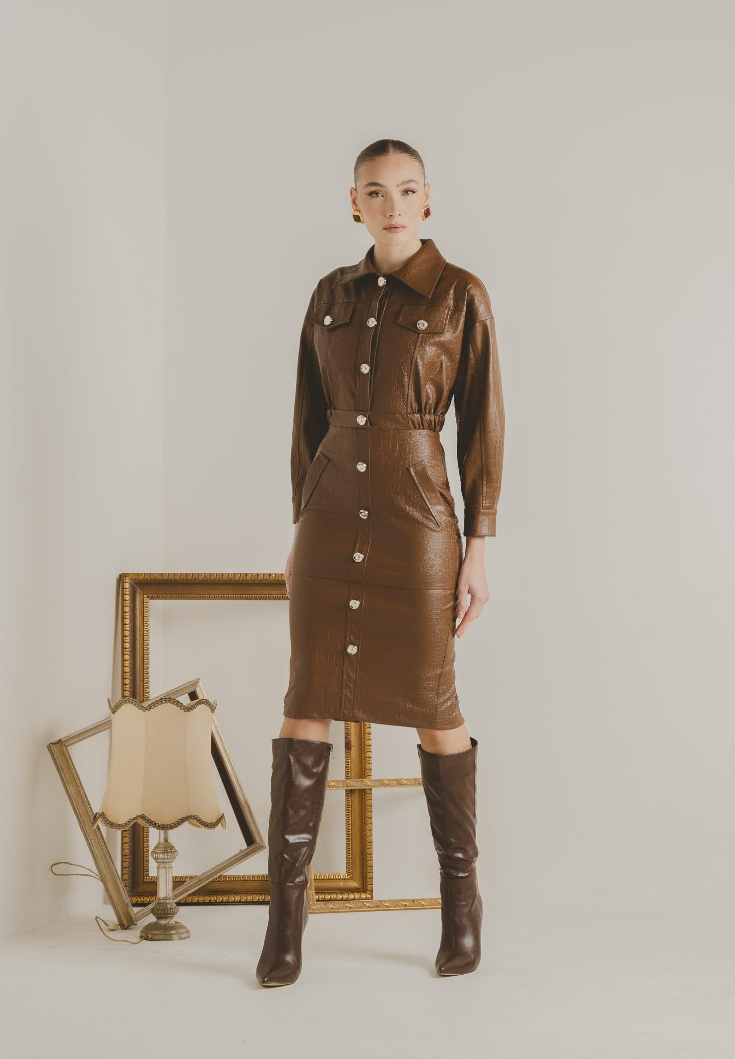 SANTAS Abito midi MYSTÈRE cuoio da donna PV2618 CU SANTAS