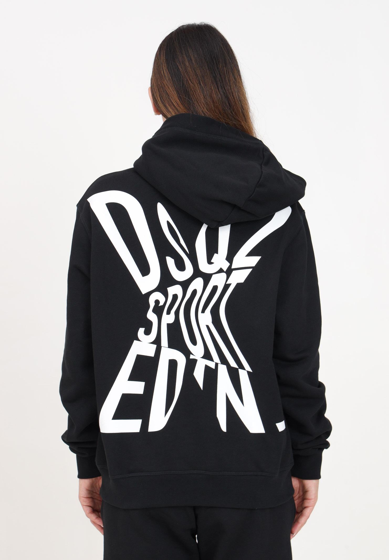 Felpa con cappuccio nera per donna e bambina caratterizzata da maxi stampa logo Sport Edtn.09 DQ2526D003G DQ900 DSQUARED2
