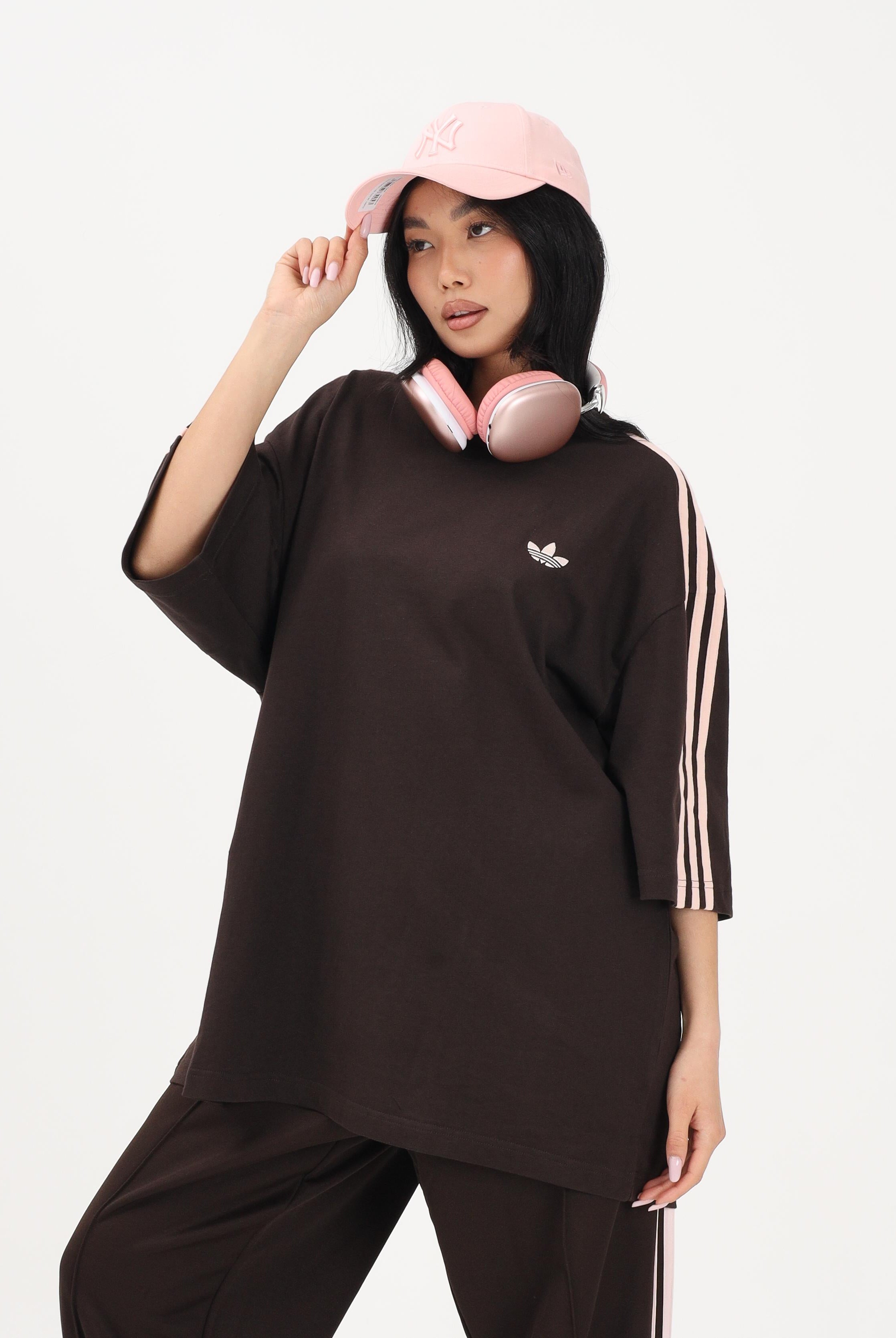 ADIDAS ORIGINALS T-shirt a manica corta Oversize Adicolor 3-Stripes marrone e rosa per uomo e donna KE2905 . ADIDAS ORIGINALS