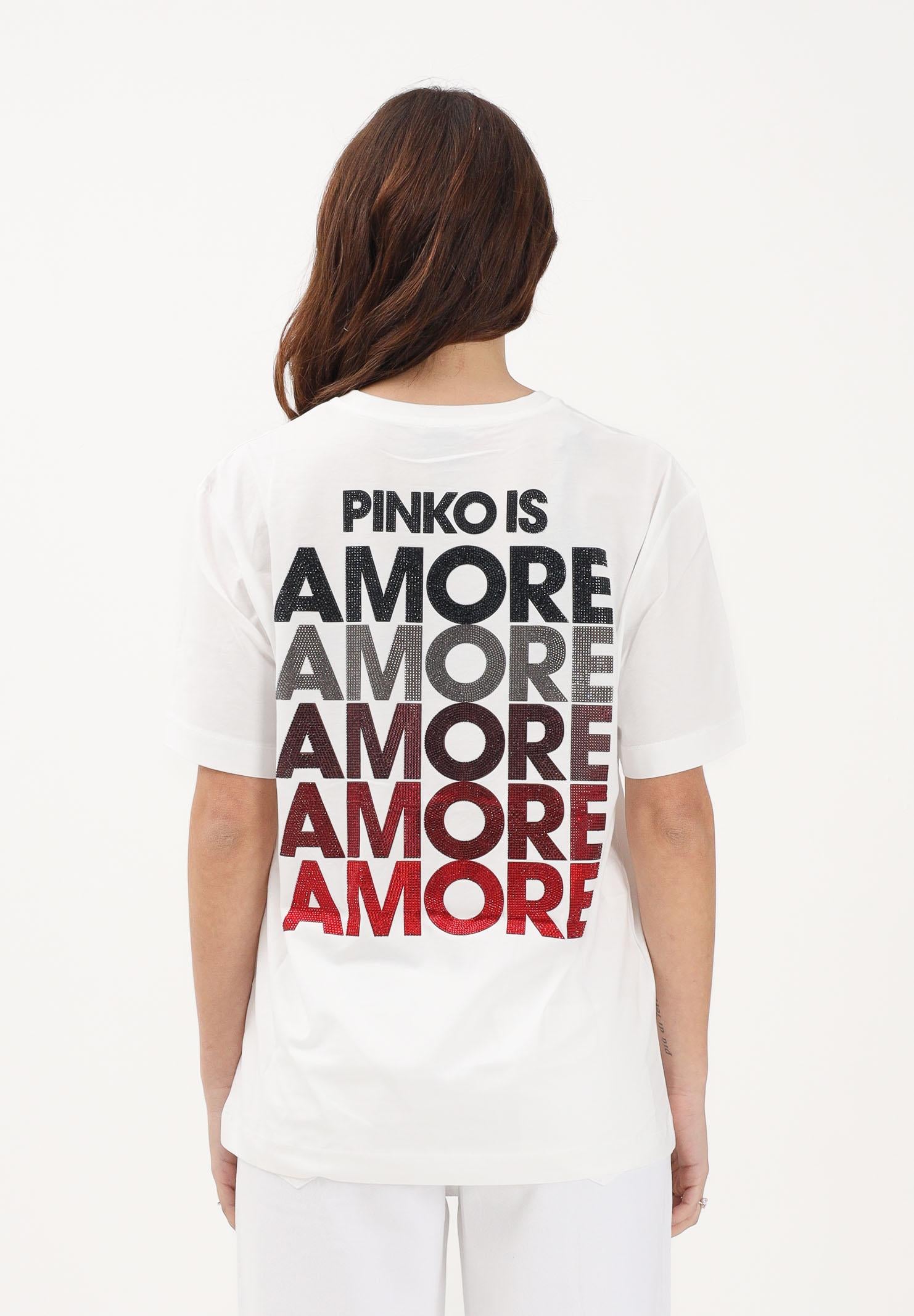 PINKO T-shirt a manica corta bianca da donna con stampa sul retro 105526A33I ZR2 PINKO