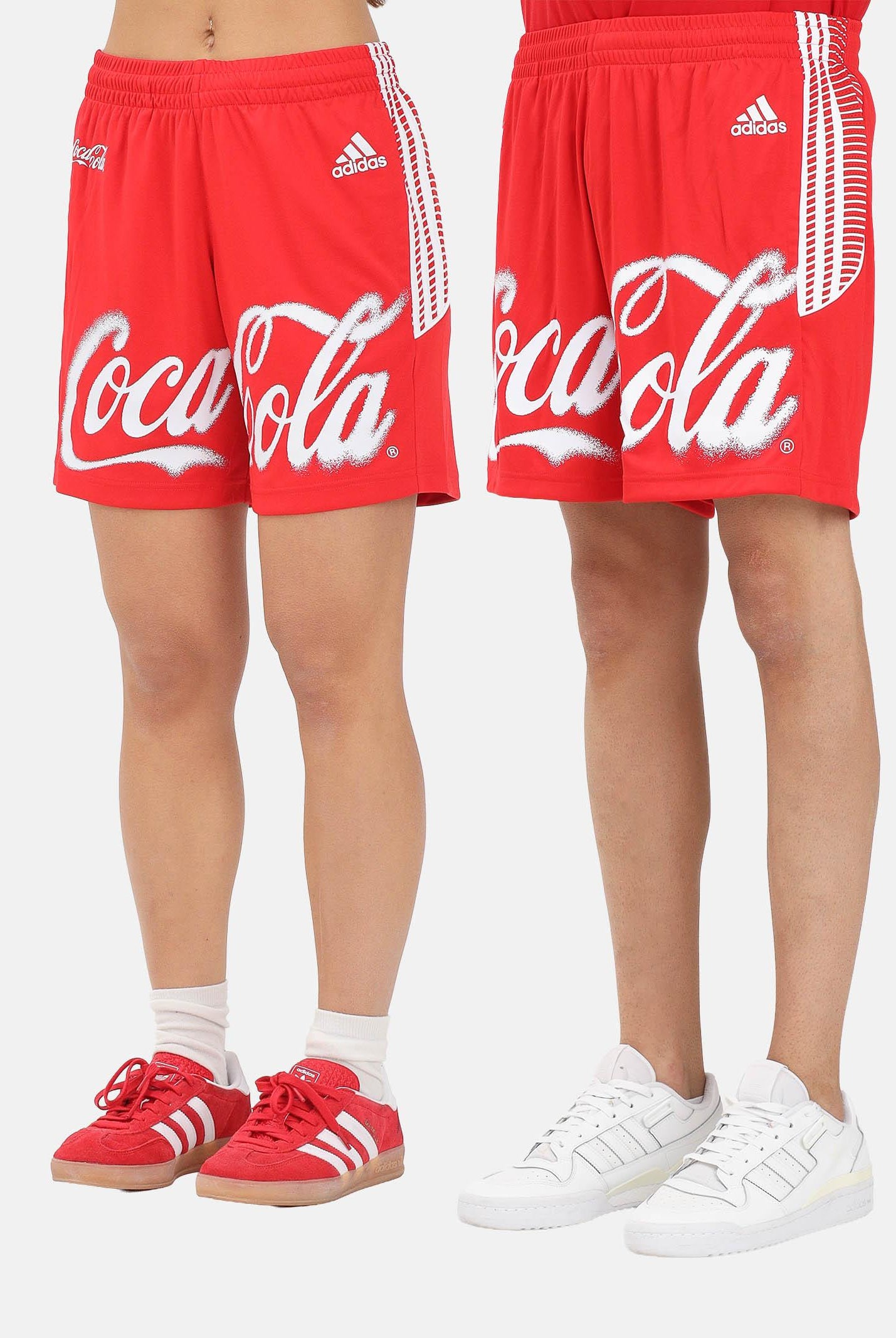 ADIDAS ORIGINALS shorts sportivi Coca-Cola White / Vivid Red bianco e rosso da uomo e da donna KY2102 . ADIDAS ORIGINALS
