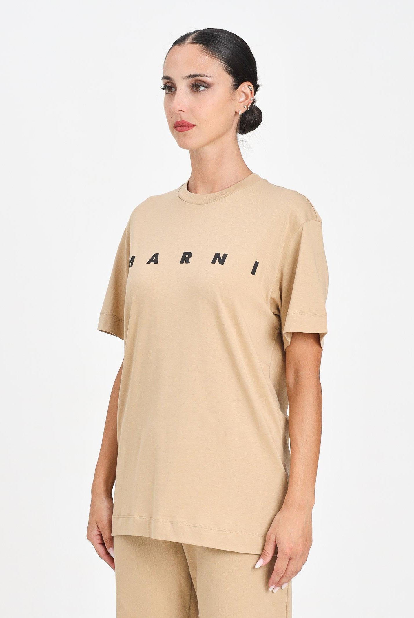 MARNI T-shirt a manica corta beige per donna, ragazzi e bambini con logo istituzionale M002MVM00RF 0M715 MARNI