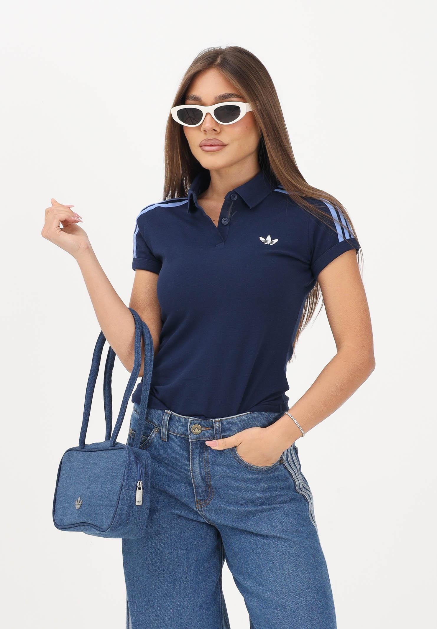 ADIDAS ORIGINALS Polo a manica corta 3 STRIPES blu da donna KS4762 . ADIDAS ORIGINALS
