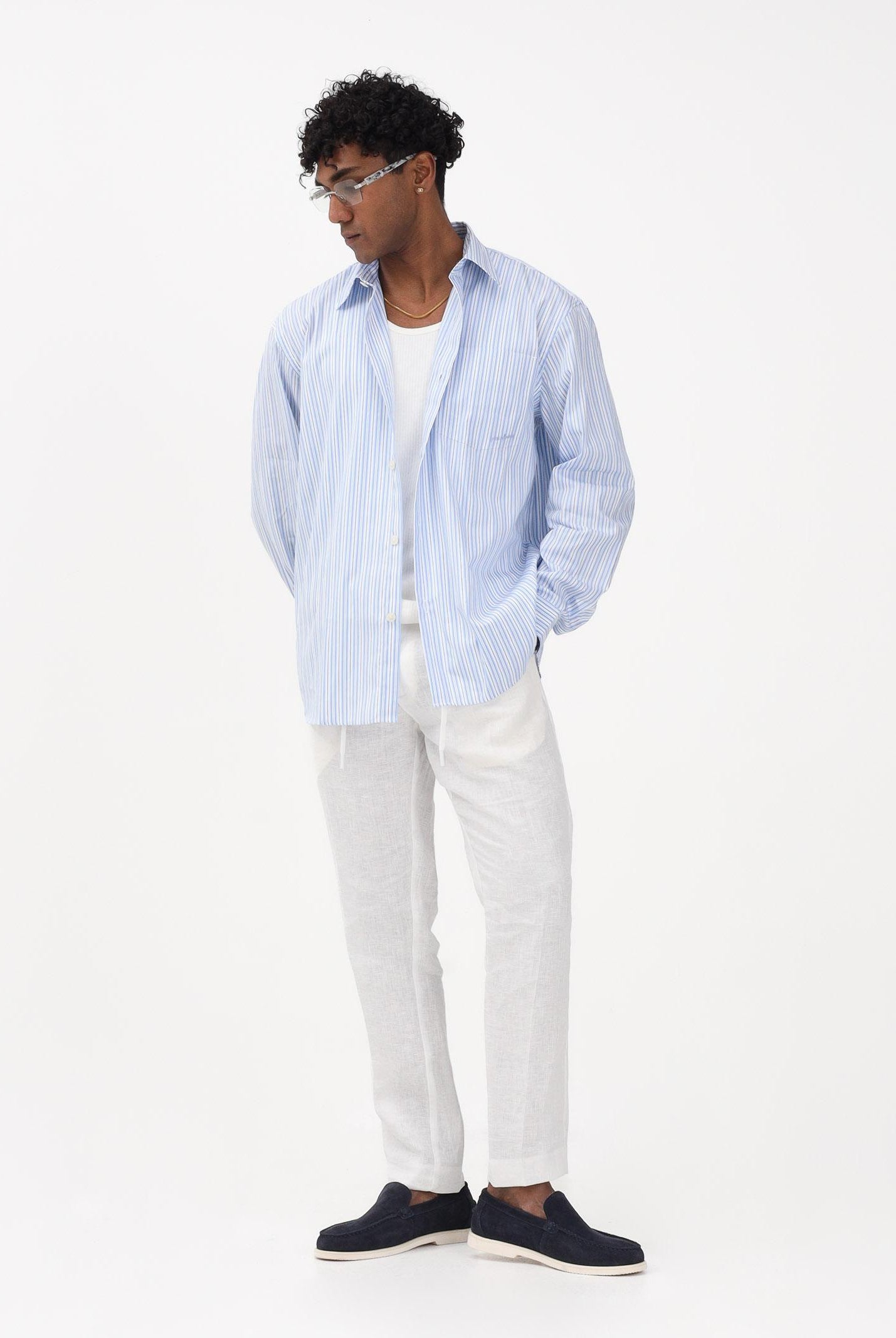 SELECTED HOMME Camicia a manica lunga celeste da uomo con motivo a righe 16100422 LIBL SELECTED HOMME