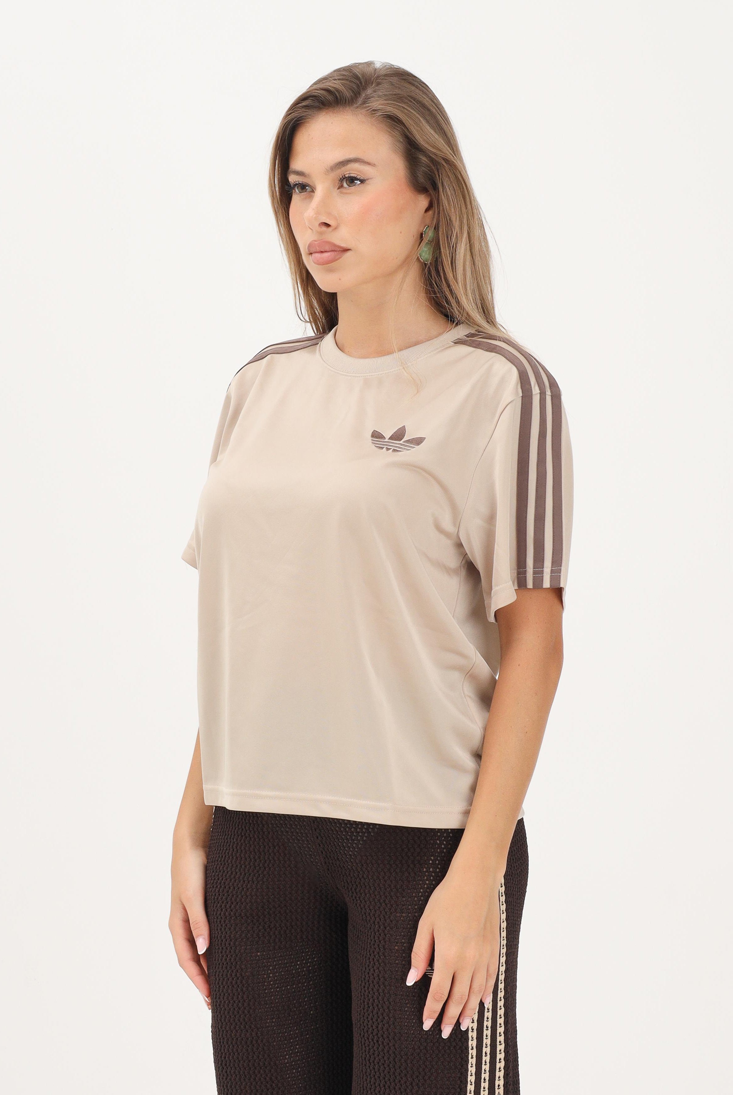 ADIDAS ORIGINALS T-shirt a manica corta beige da donna con logo KD1348 . ADIDAS ORIGINALS
