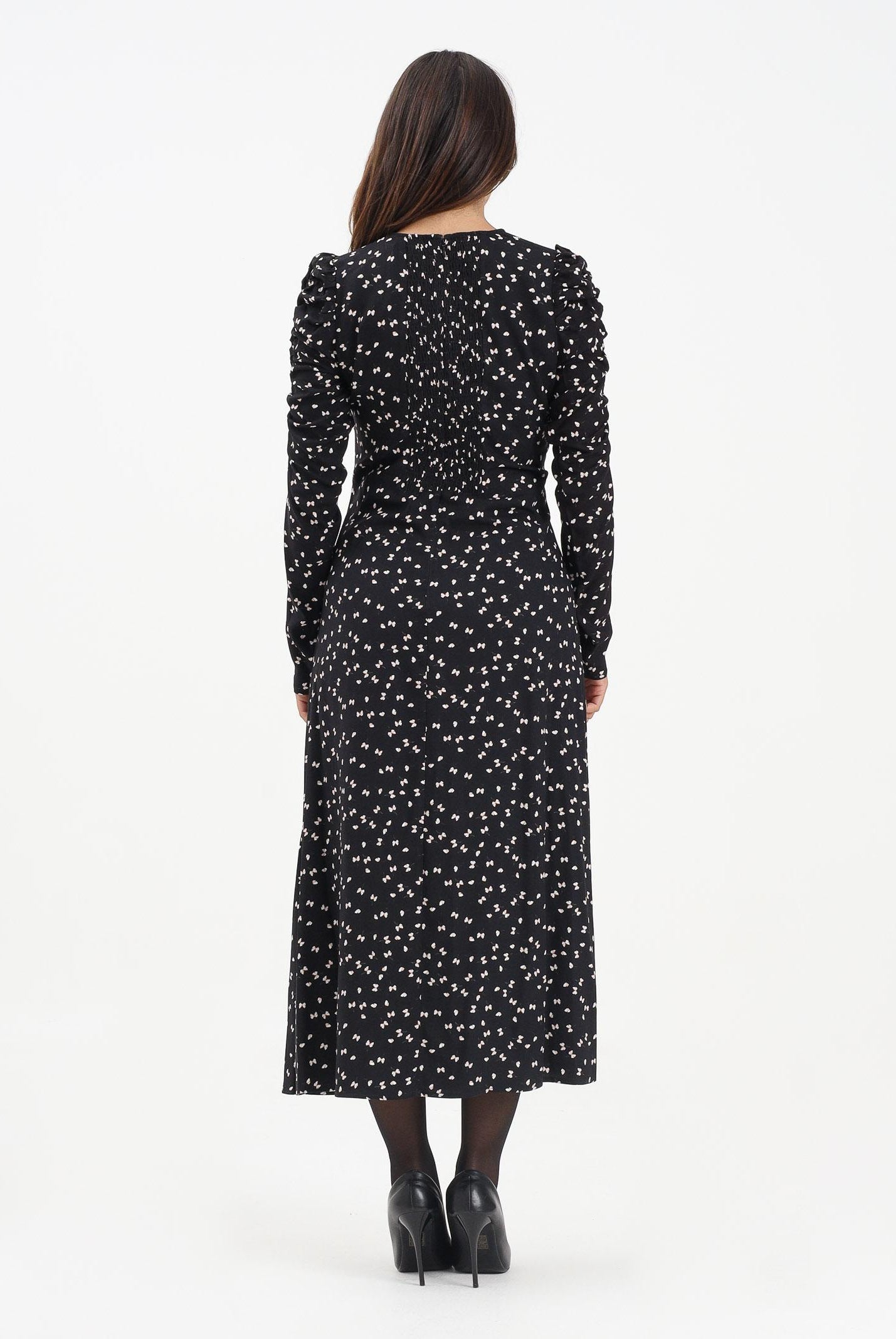 MAR DE MARGARITAS Abito midi Chloe nero da donna con micro fantasia papillon MMABW01290 NE103 Mar de margaritas