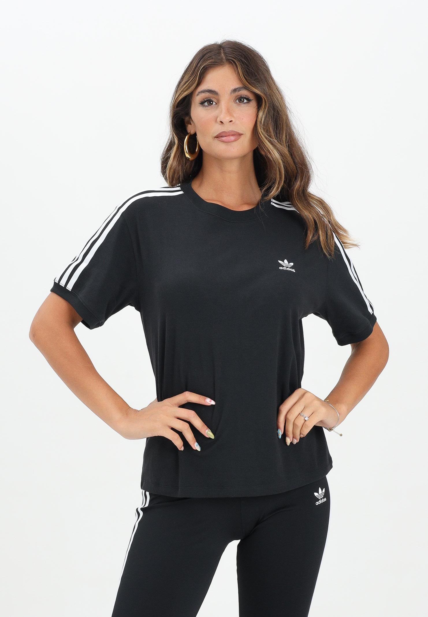 ADIDAS ORIGINALS T-shirt a manica corta 3-Stripes nera da donna IU2420 . ADIDAS ORIGINALS