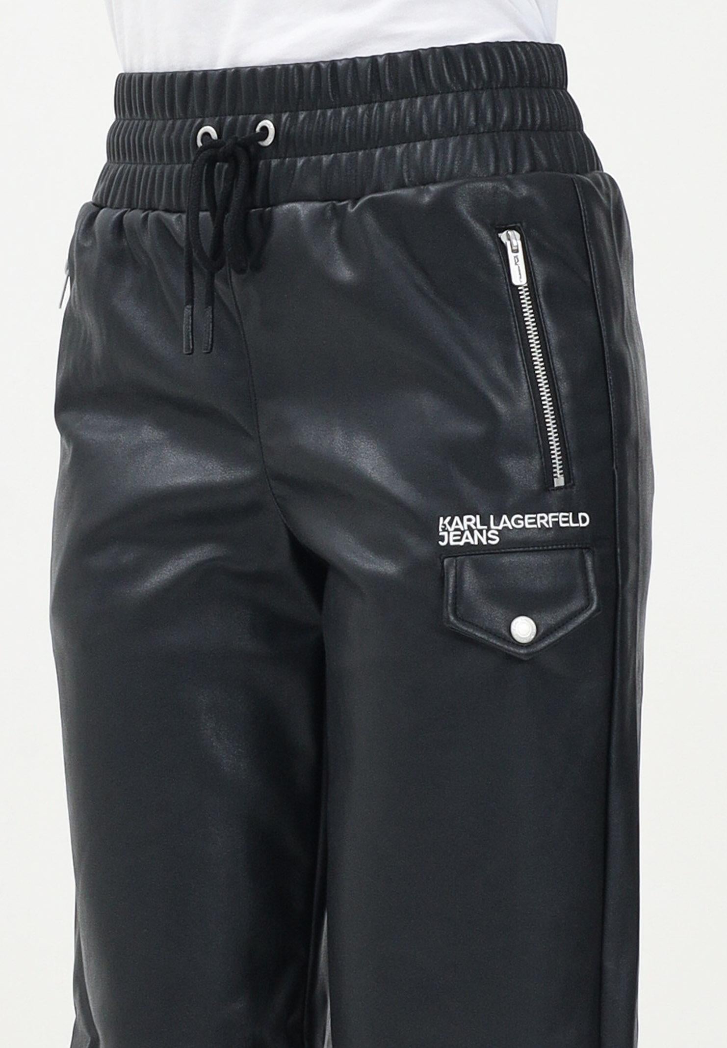 KARL LAGERFERLD Pantalone casual in ecopelle nera da donna con logo KLA1W10059 999 KARL LAGERFELD