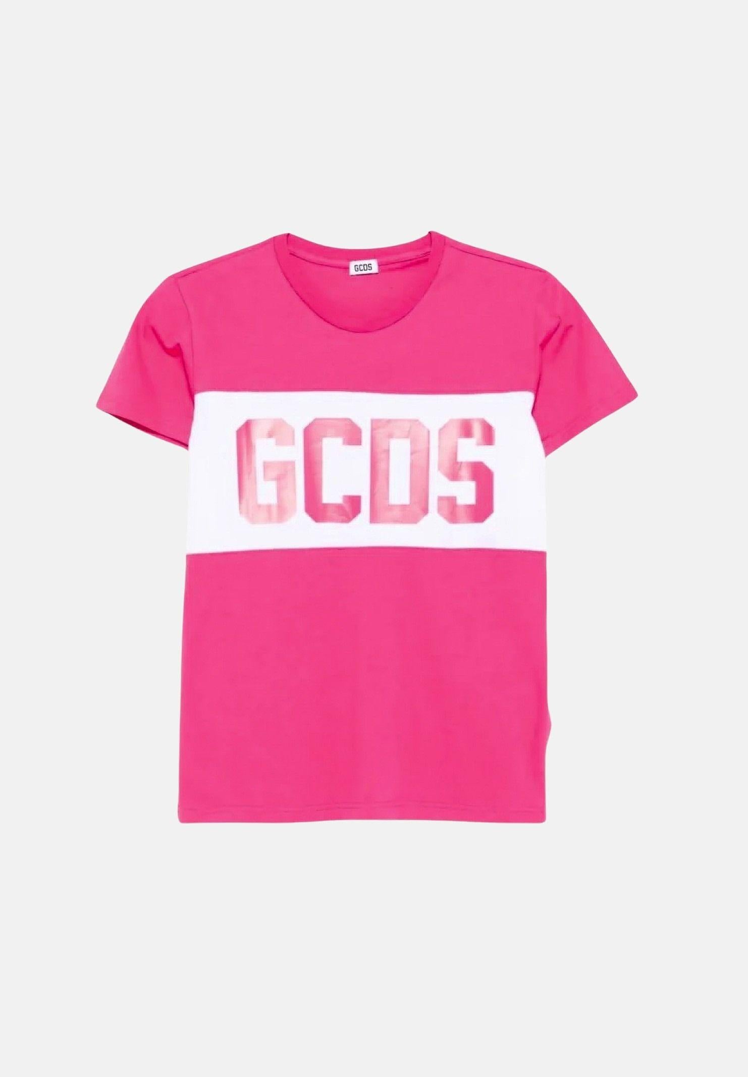 GCDS T-shirt a manica corta fucsia per bambino e bambina con stampa logo GCDS Z0UKQC585J105 566A GCDS