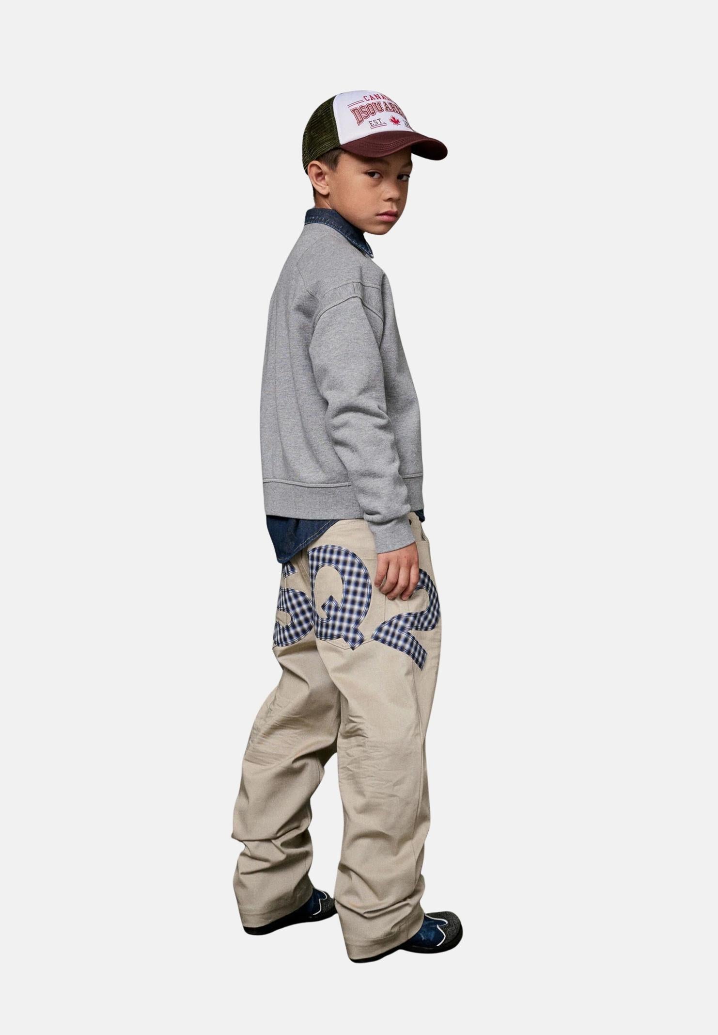 DSQUARED2 Pantalone beige per donna, ragazzi e bambini con il logo DSQ2 ricamato sul retro DQ2734D00XC DQ717 DSQUARED2