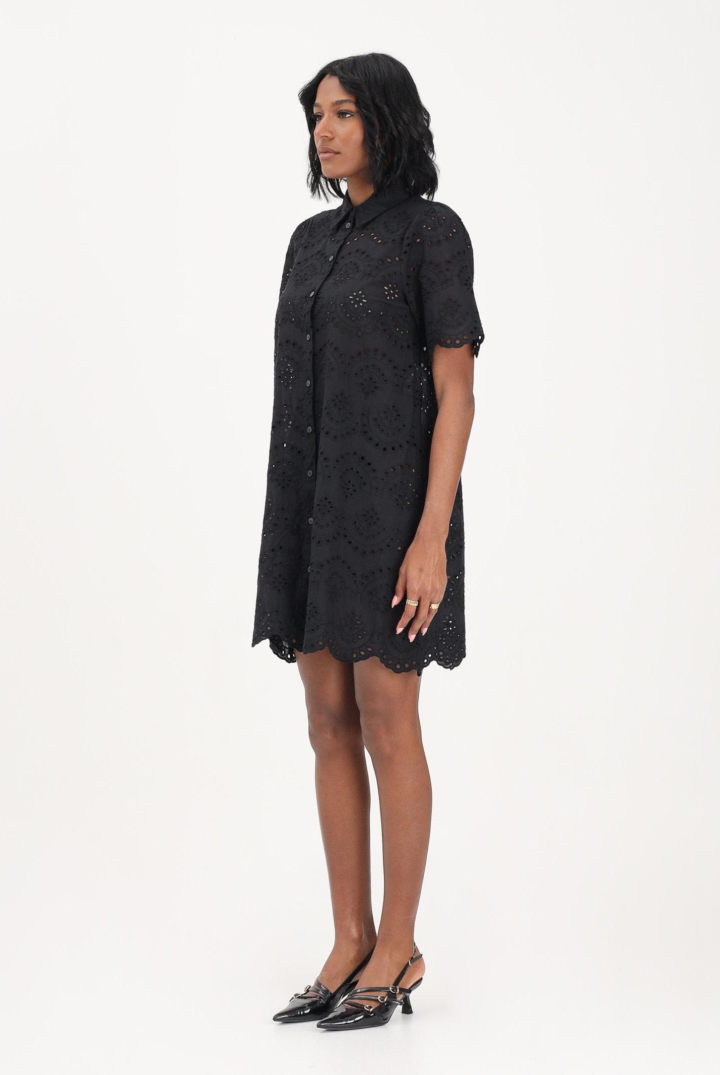 ONLY Abito corto nero da donna in tessuto sangallo ricamato 15357653 BL ONLY