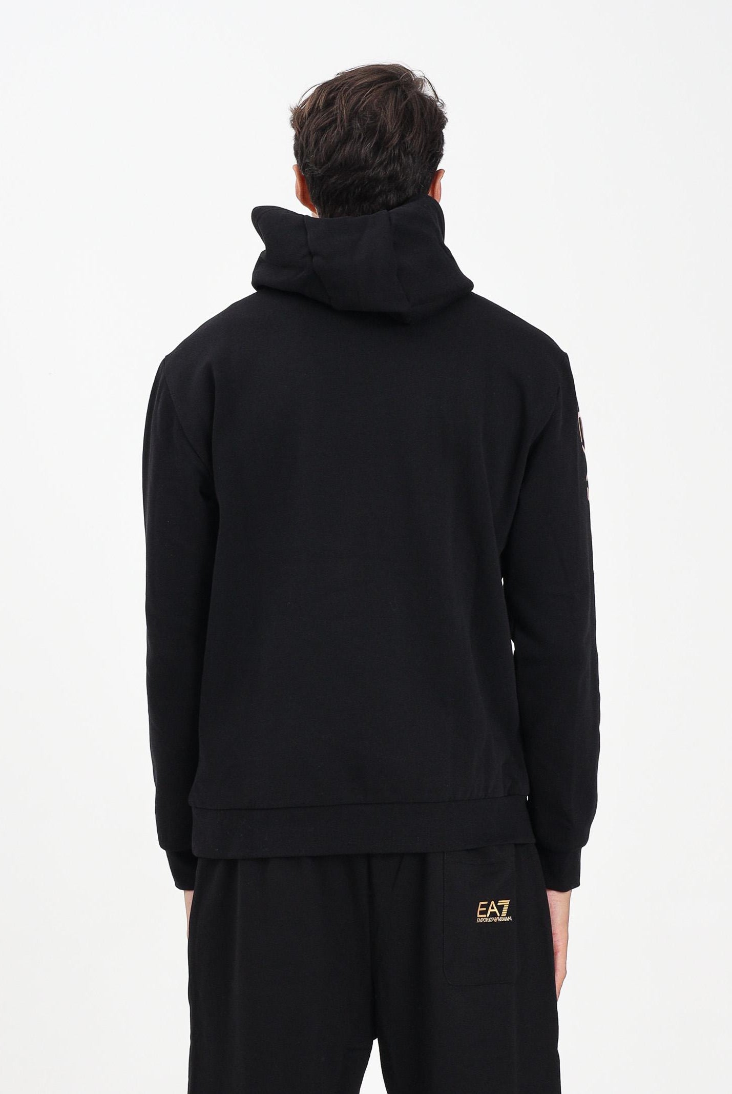 EA7 Felpa con cappuccio nera da uomo caratterizzata da stampa logo 7M000570AF10377 MC004 EA7