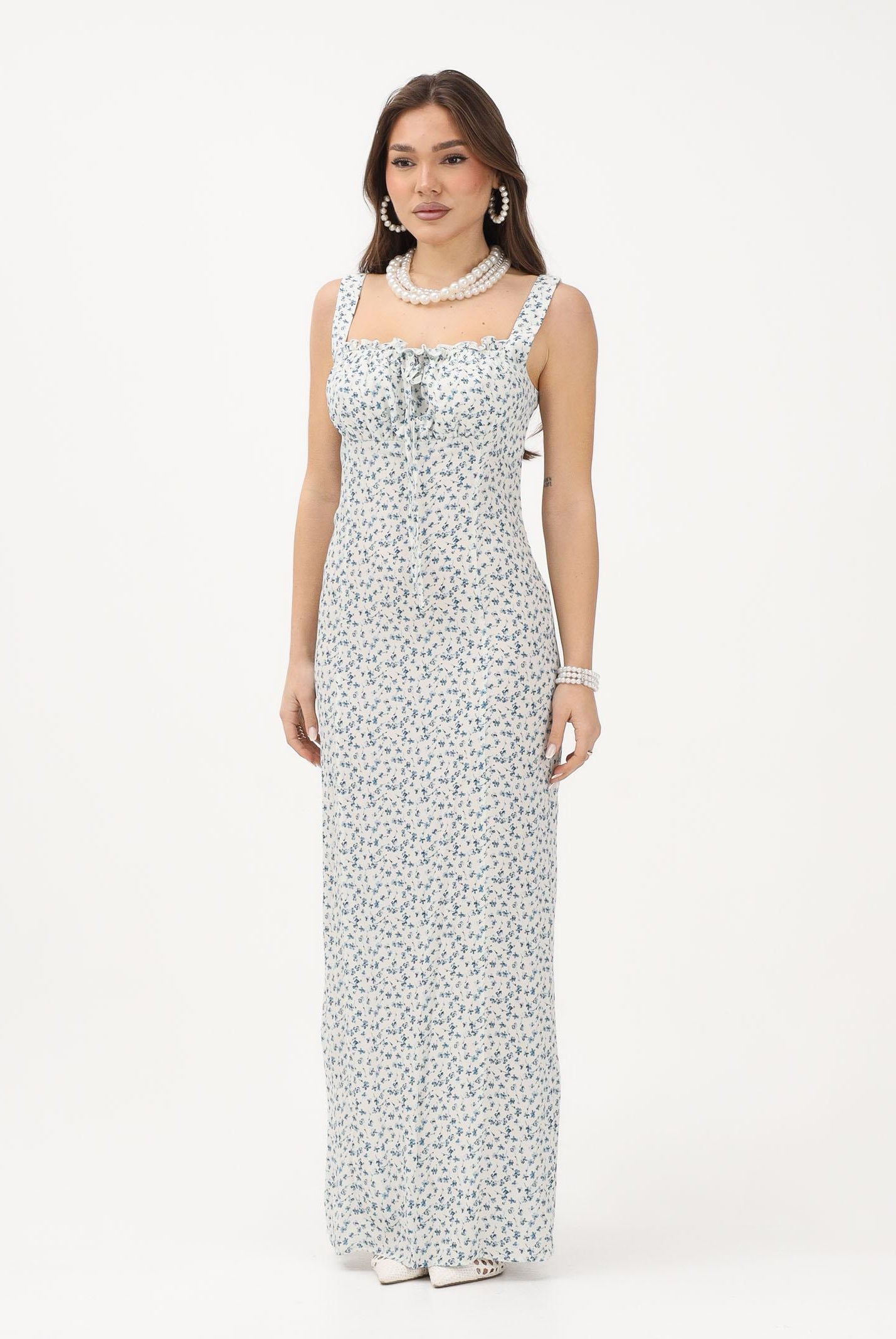 MAR DE MARGARITAS Abito lungo Megan bianco da donna con stampa floreale MMABW01533 BI116 Mar de margaritas