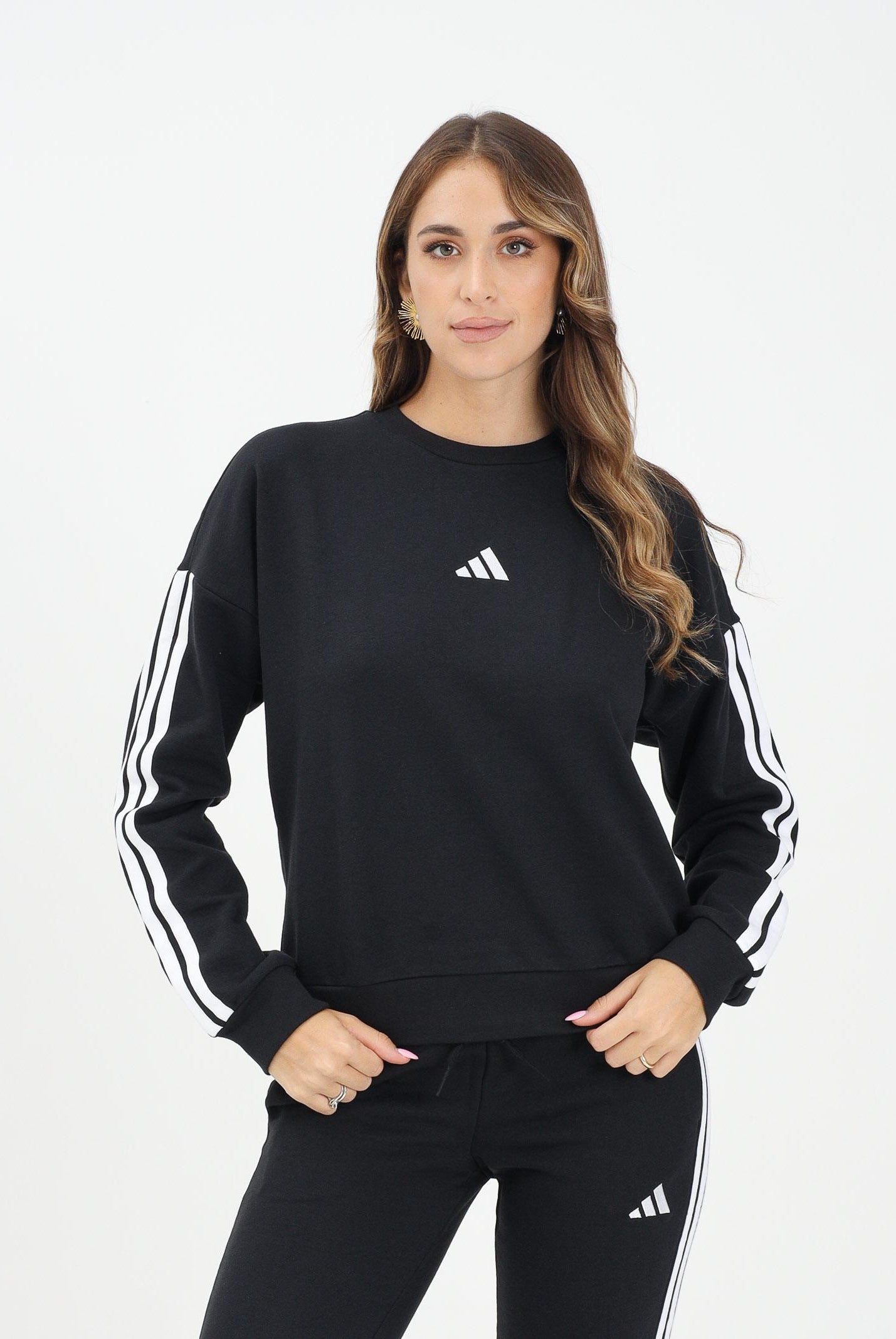 ADIDAS PERFORMANCE Felpa girocollo Essentials 3-Stripes Fleece nera da donna JE1298 . ADIDAS PERFORMANCE