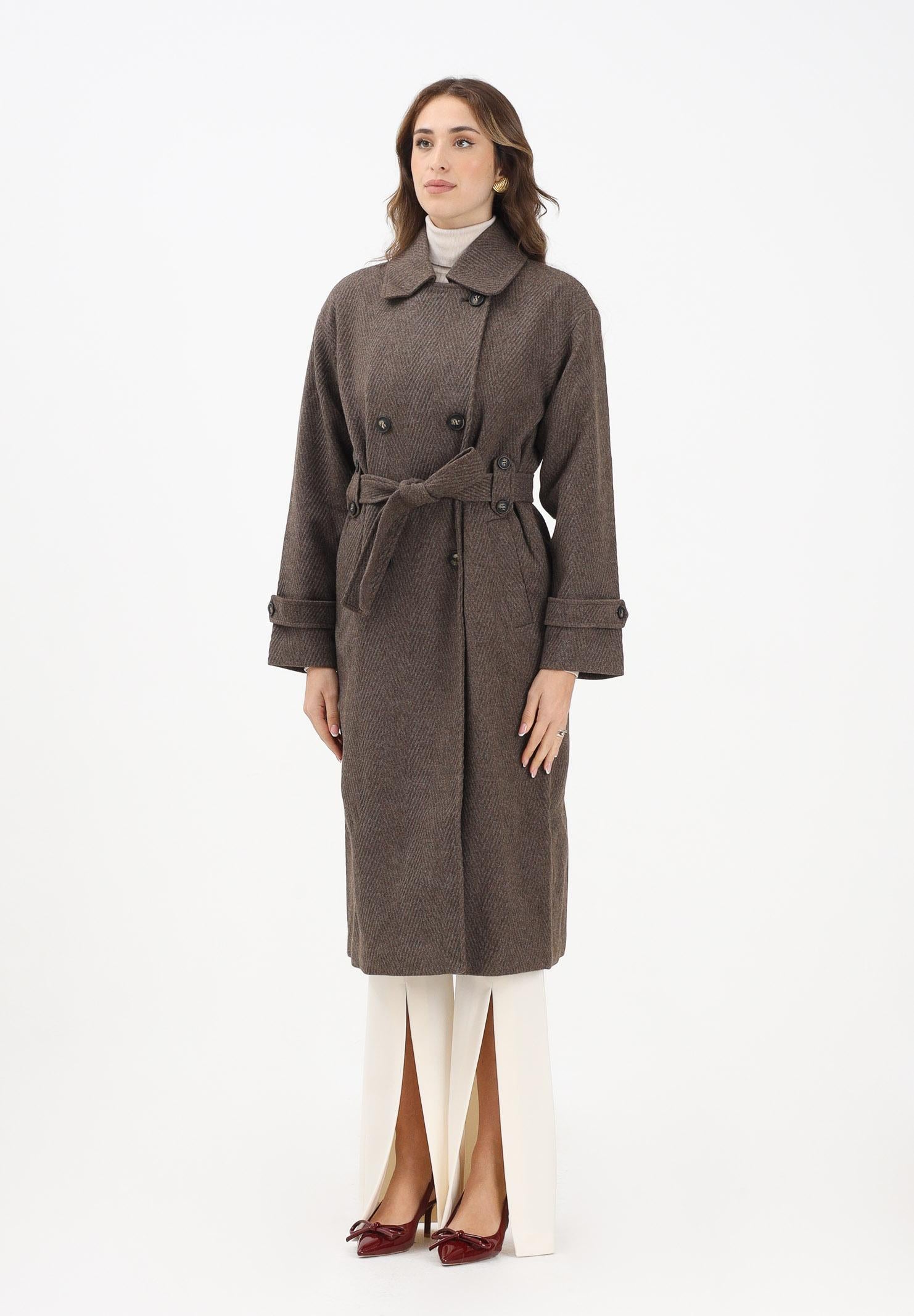 ONLY Cappotto lungo doppiopetto marrone da donna con motivo a spina di pesce 15353049 SealBrown ONLY