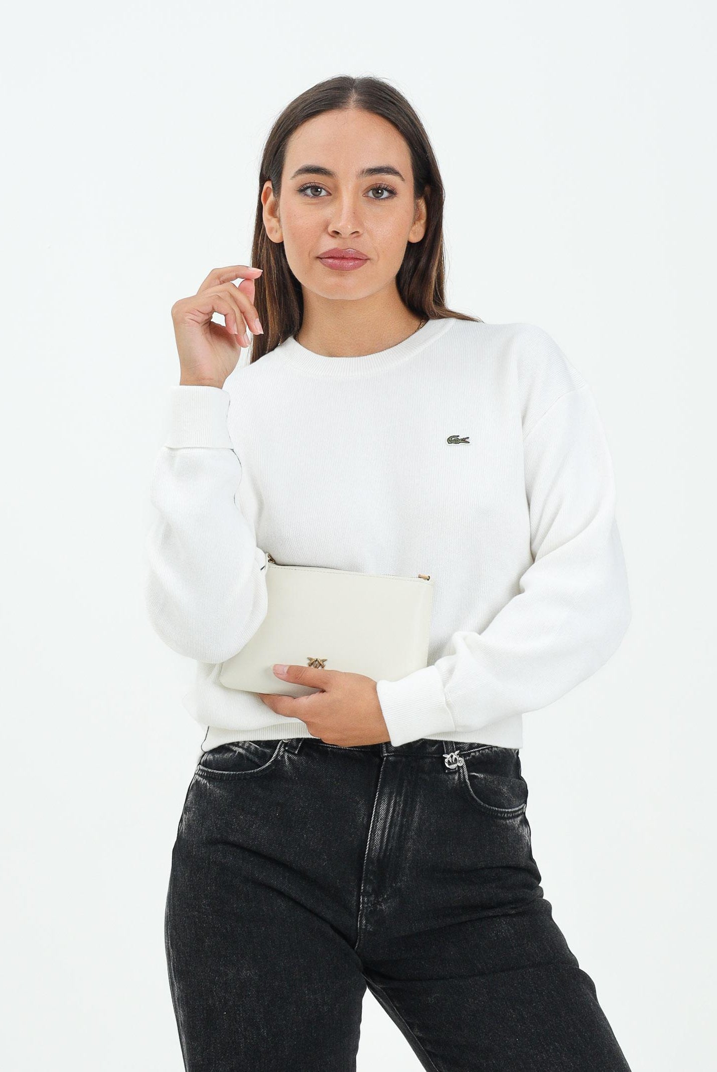 LACOSTE Maglioncino girocollo bianco da donna con logo AF4158 70V LACOSTE