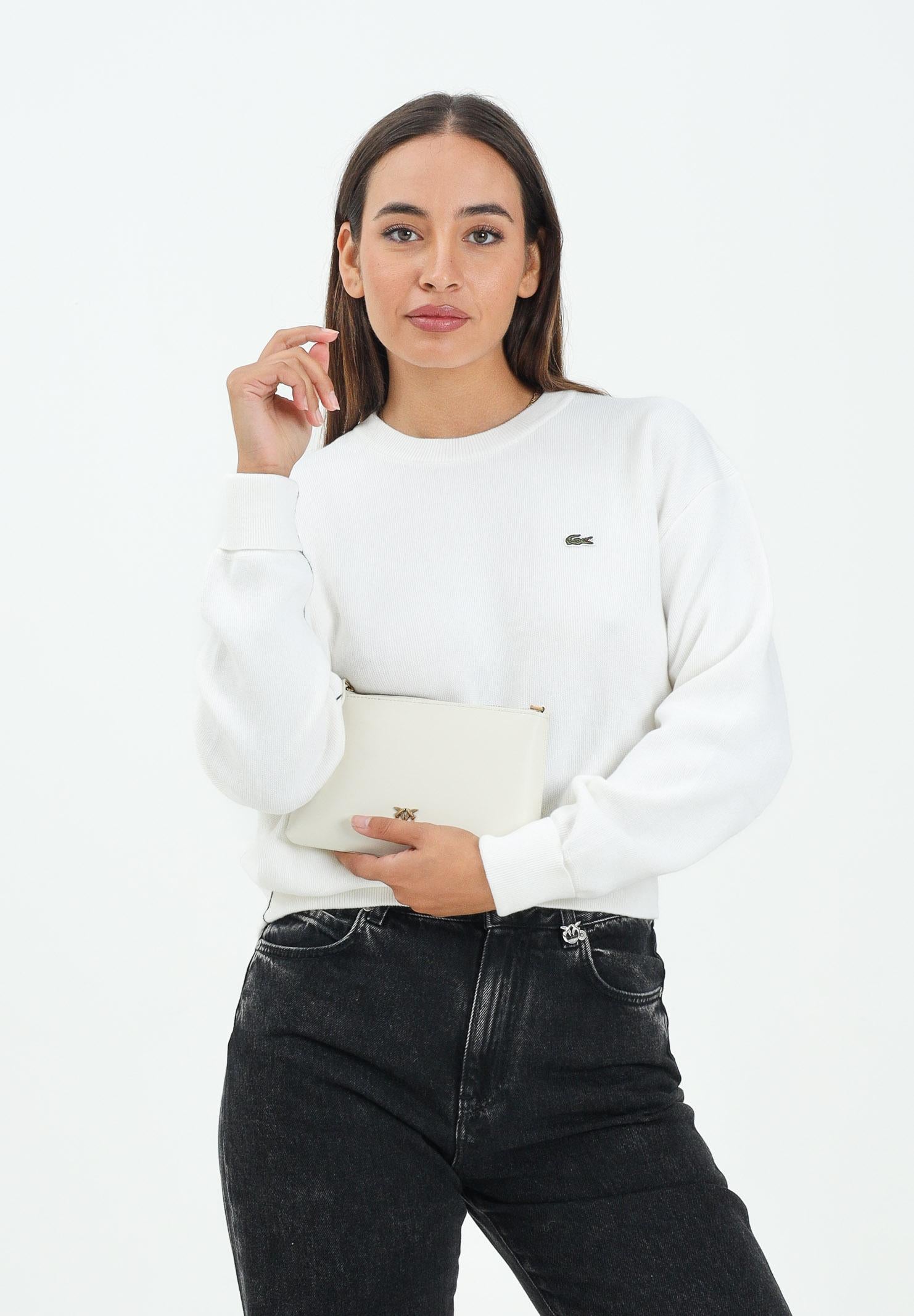 LACOSTE Maglioncino girocollo bianco da donna con logo AF4158 70V LACOSTE