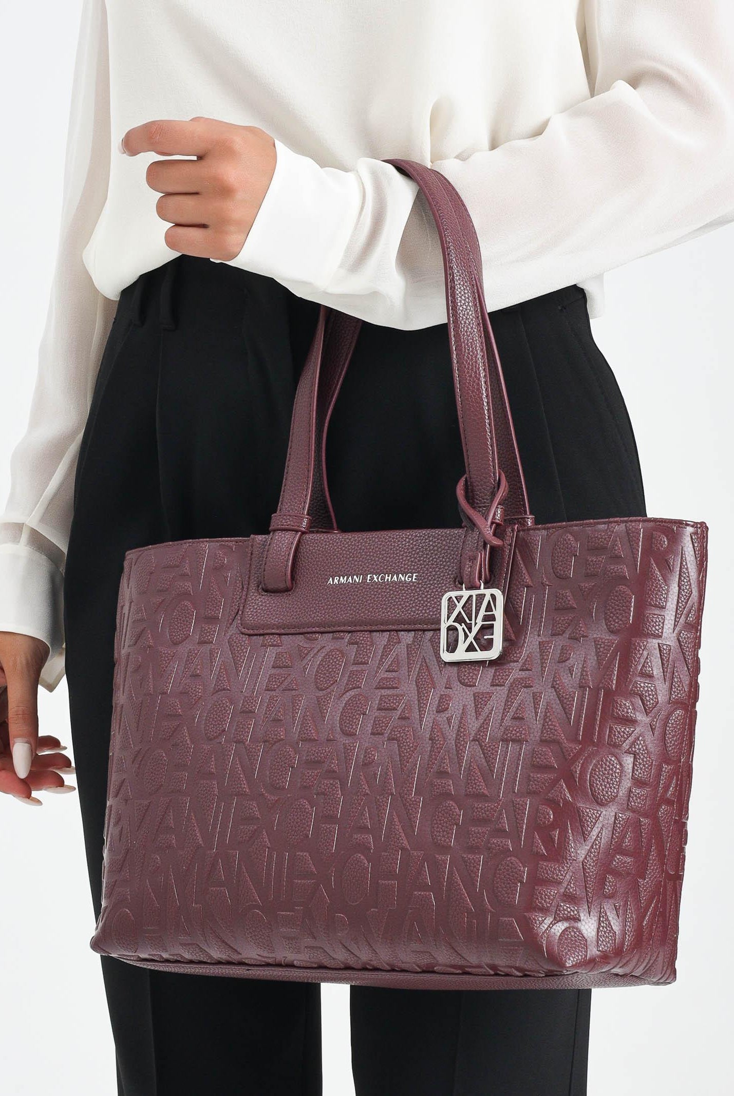 ARMANI EXCHANGE Shopper a spalla bordeaux da donna con logo all-over XW001481AF15774 UA343 ARMANI EXCHANGE