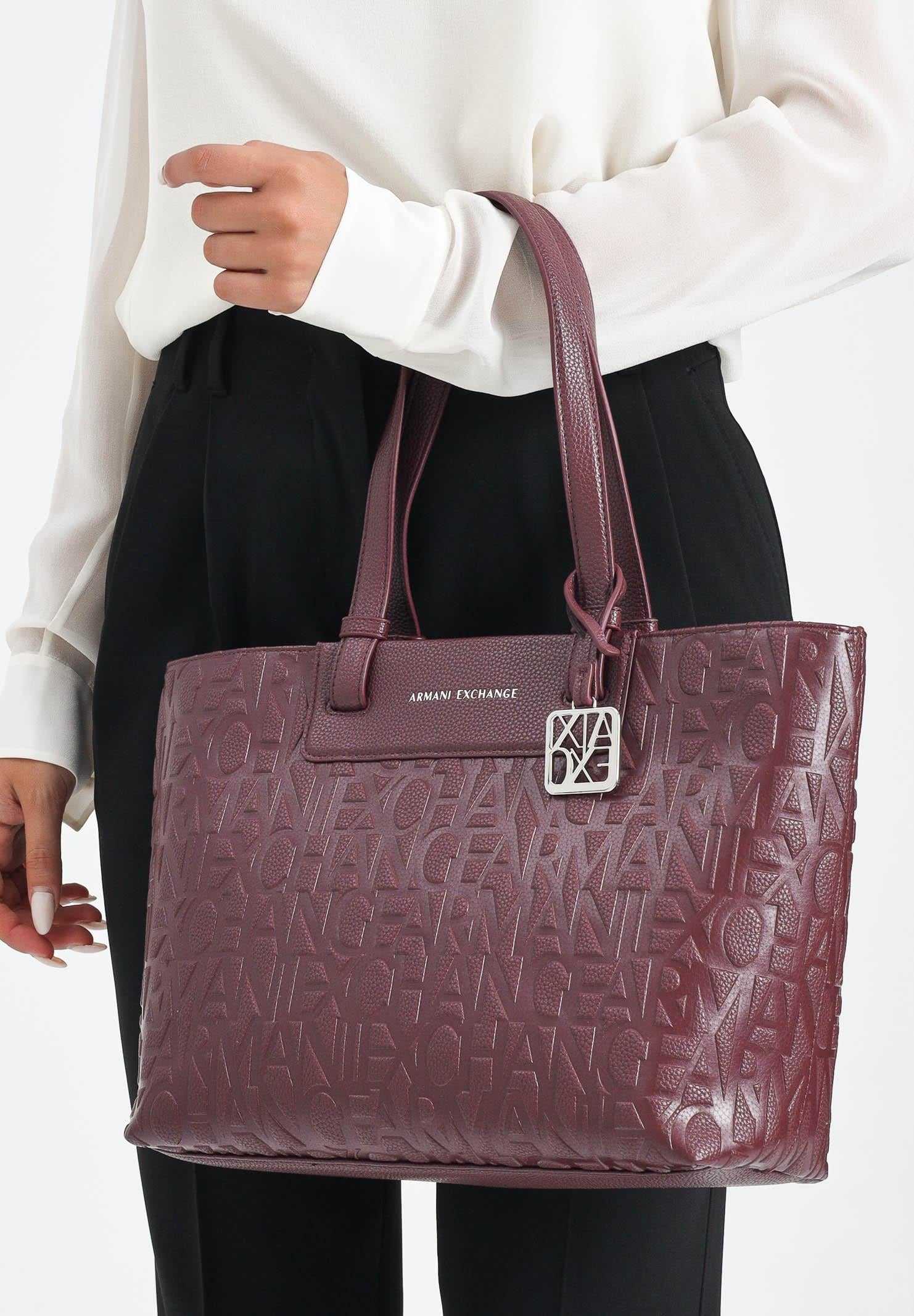 ARMANI EXCHANGE Shopper a spalla bordeaux da donna con logo all-over XW001481AF15774 UA343 ARMANI EXCHANGE