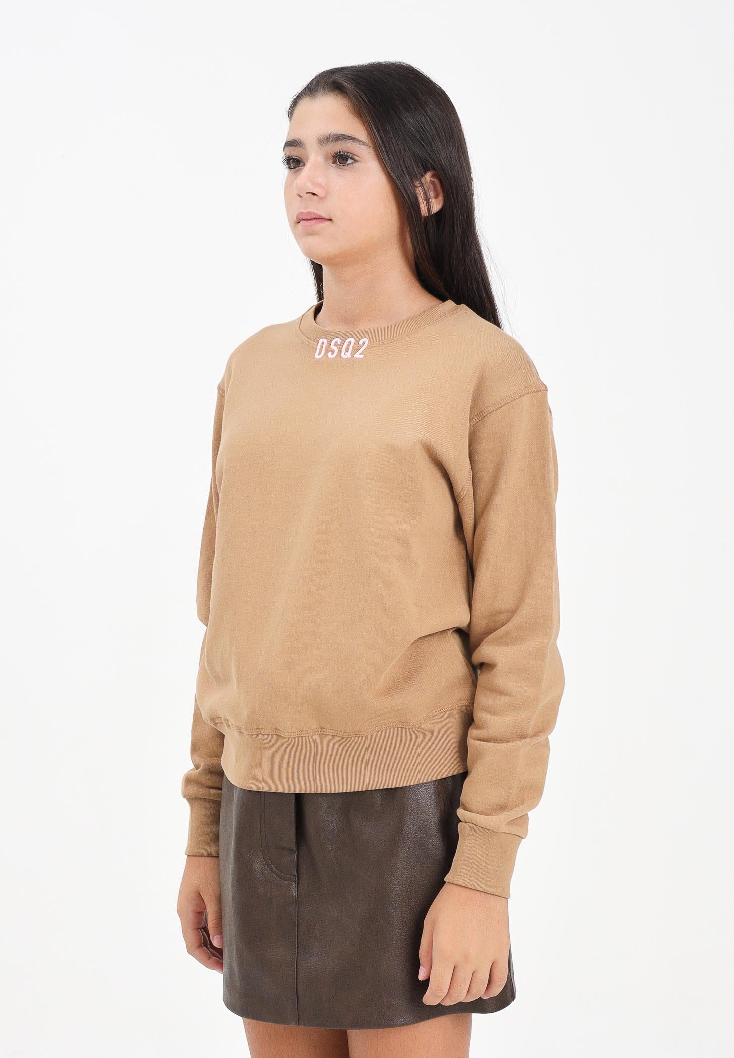 DSQUARED2 Felpa girocollo beige per donna, ragazze e bambine con logo DSQ2 DQ3017D0AEY DQ721 DSQUARED2