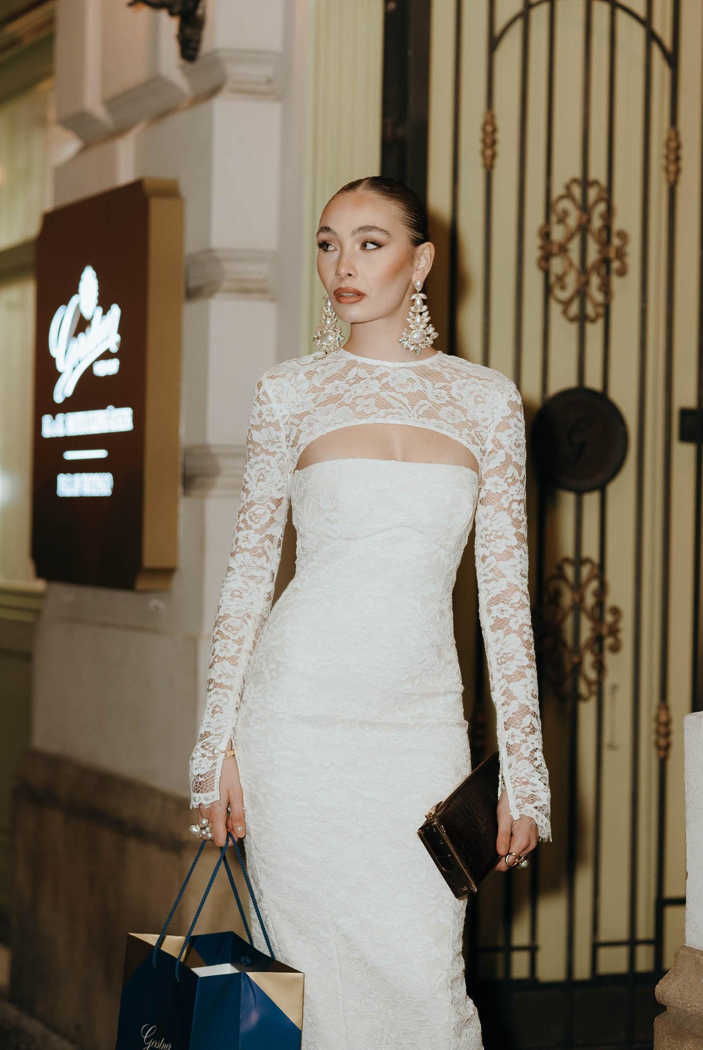 SANTAS Abito midi CHARME in pizzo panna da donna PV2602 PA SANTAS