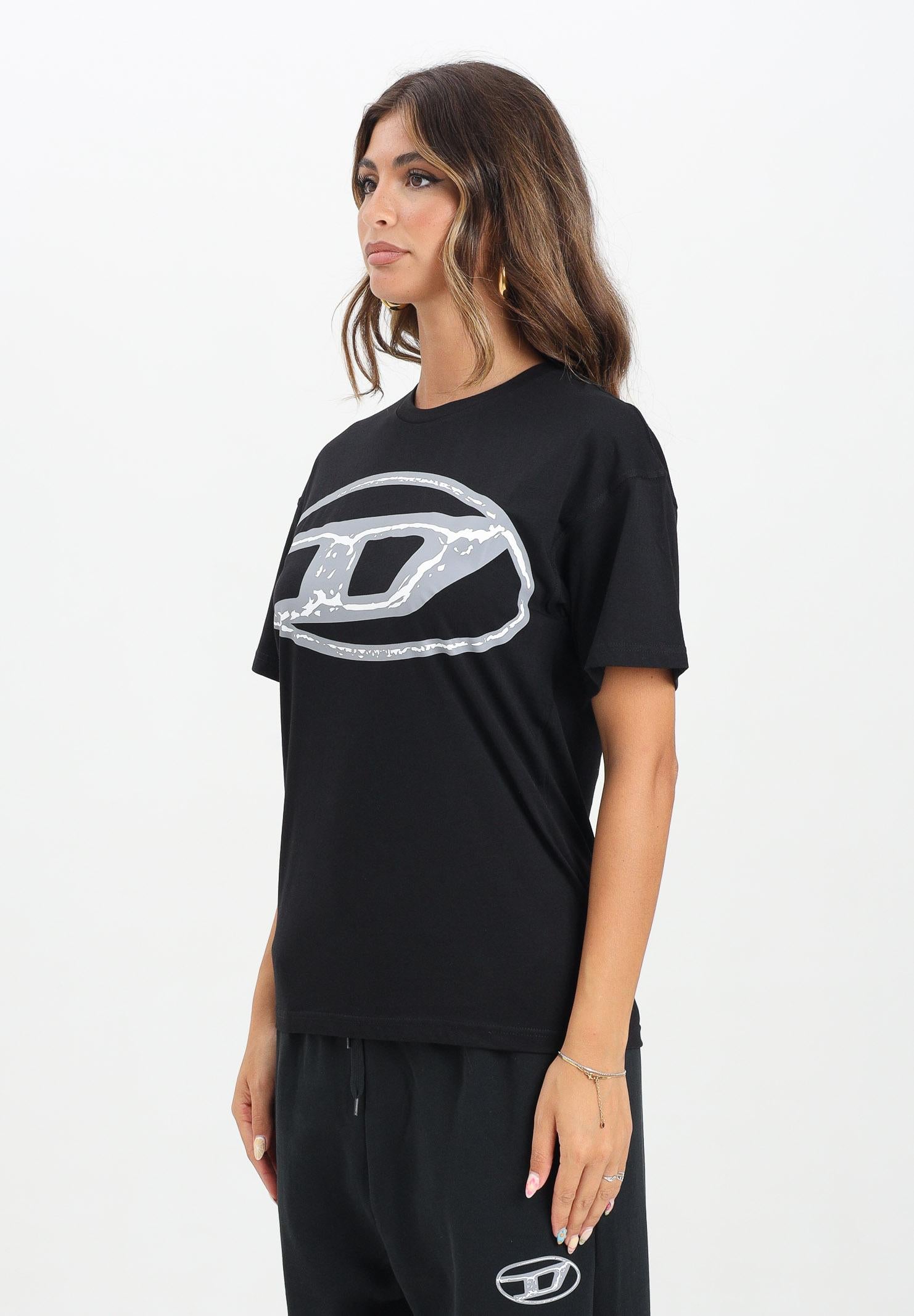 DIESEL T-shirt a manica corta nera per donna, ragazzi e bambini con maxi logo Oval D J02477KYAUN K900 DIESEL