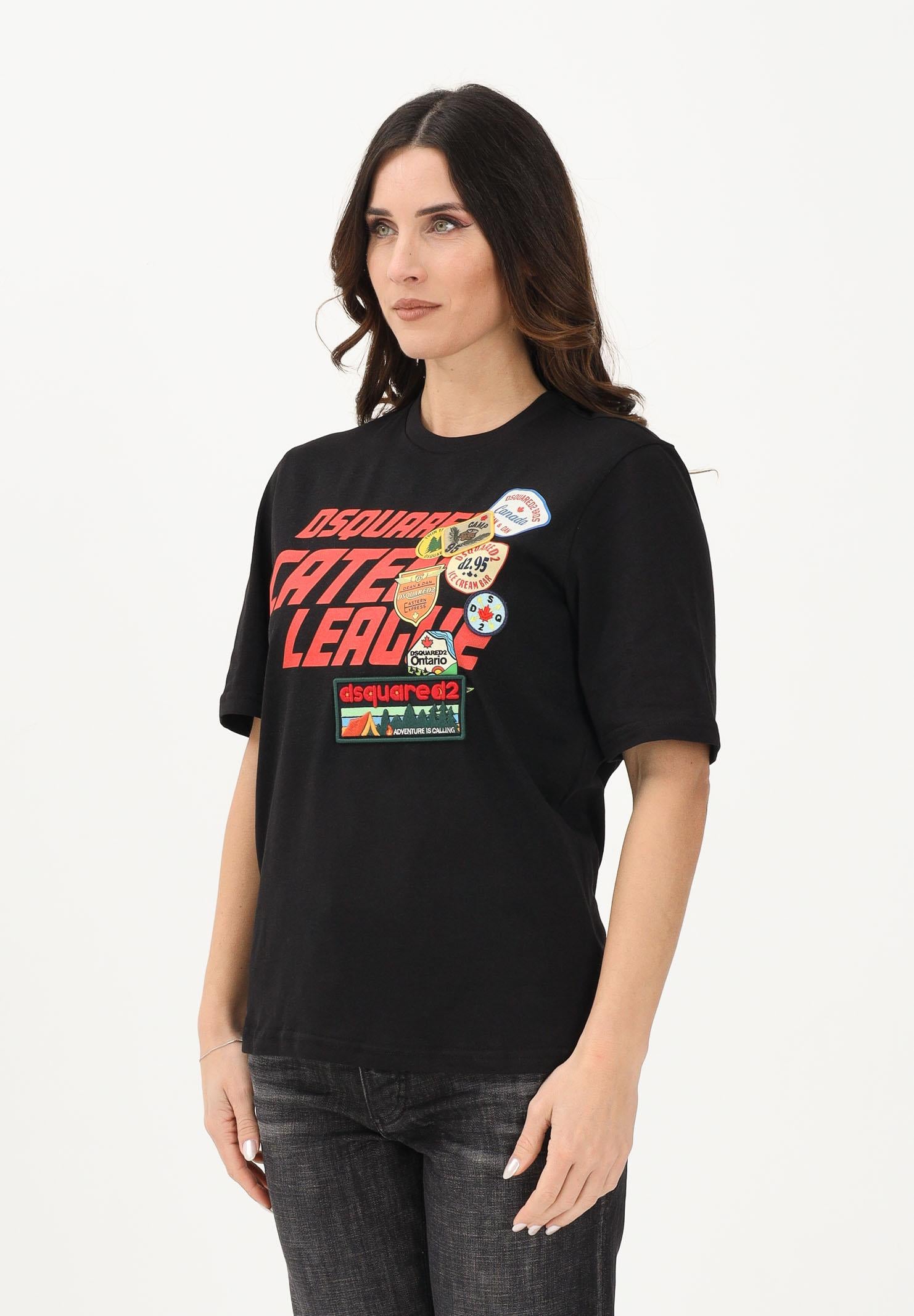 DSQUARED2 T-shirt a manica corta nera per donna, ragazzi e bambini con logo applicato e patch DQ3165D0ACD DQ900 DSQUARED2