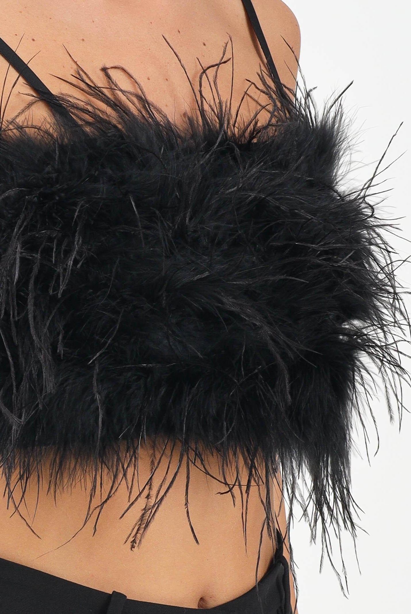 PINKO Top elegante nero da donna con piume 105576A2SO Z99 PINKO