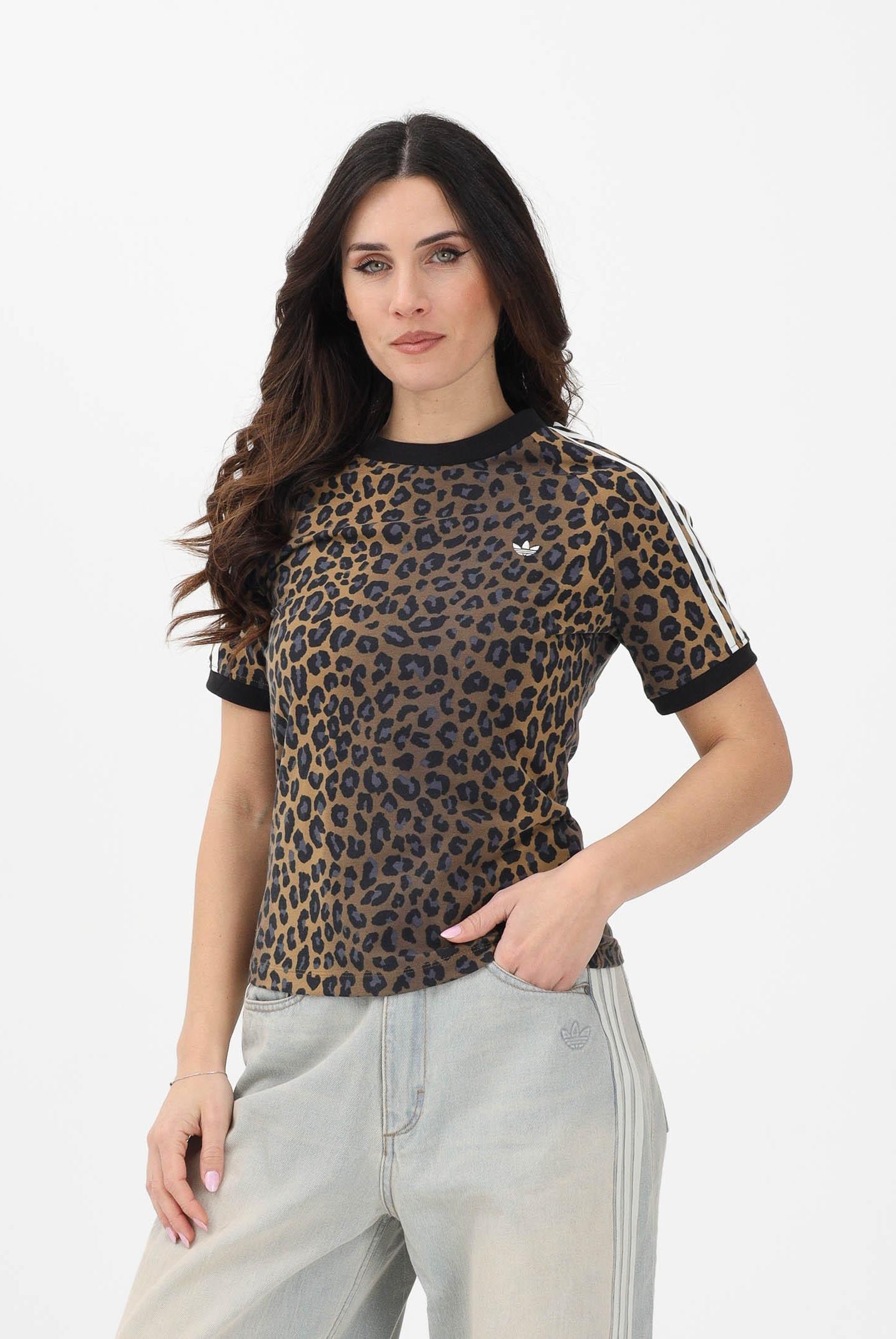ADIDAS ORIGINALS T-shirt a manica corta Leopard Cali beige da donna JW7304 . ADIDAS ORIGINALS