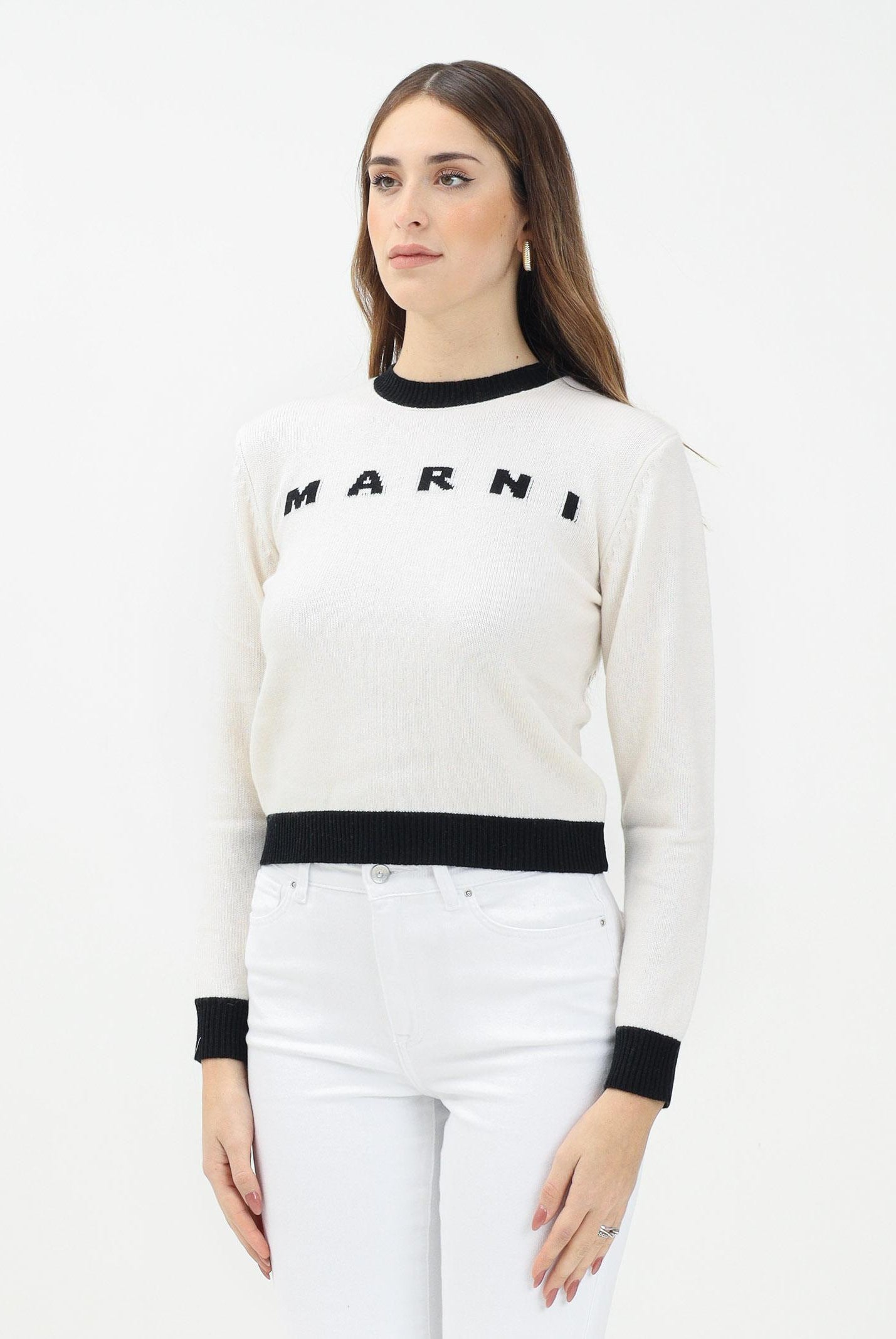 MARNI Maglioncino girocollo panna per donna e bambina con logo M00993M00ML 0M111 MARNI