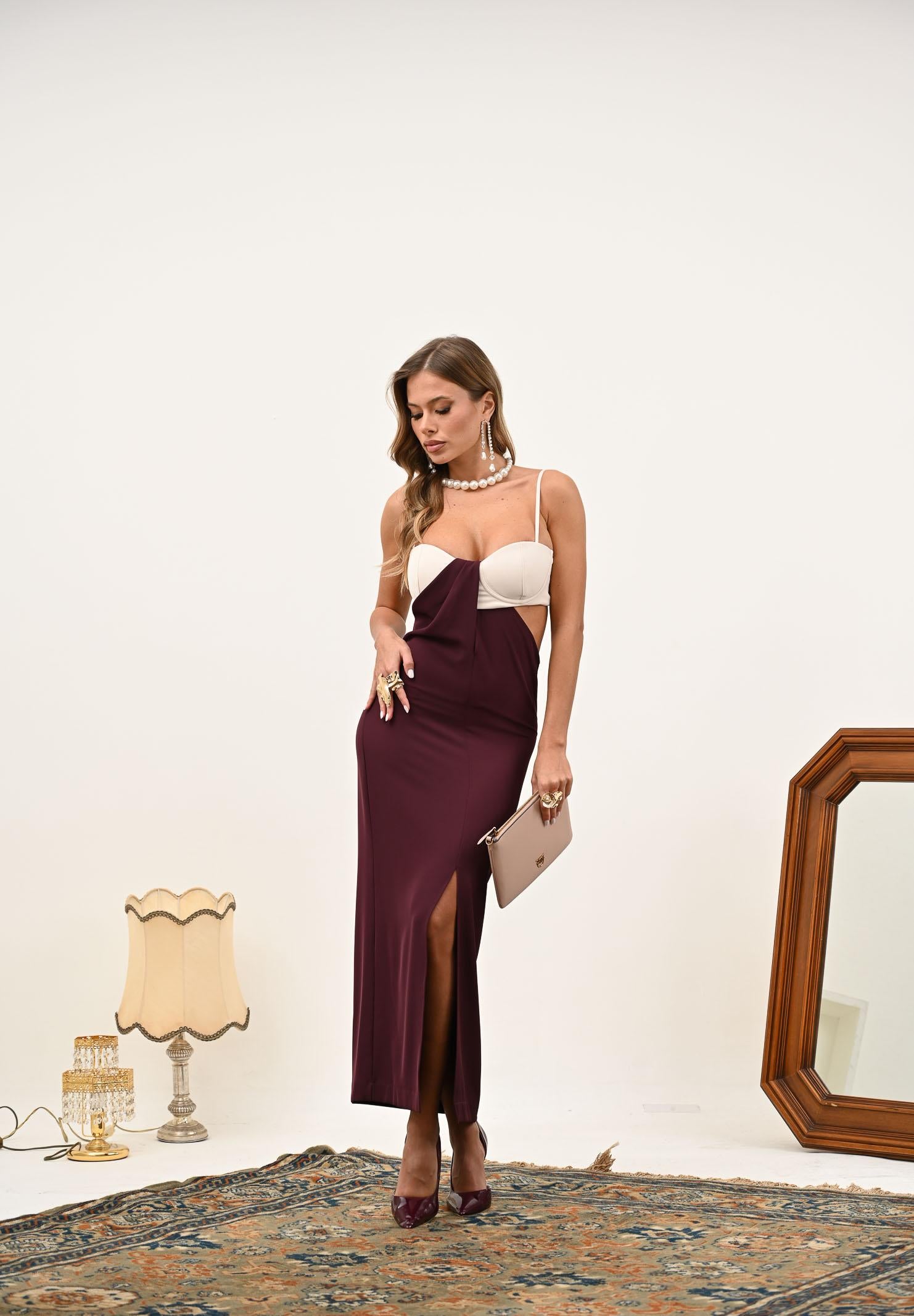 PATRIZIA PEPE Abito midi bordeaux e panna da donna 8A1551A454 FG17 PATRIZIA PEPE