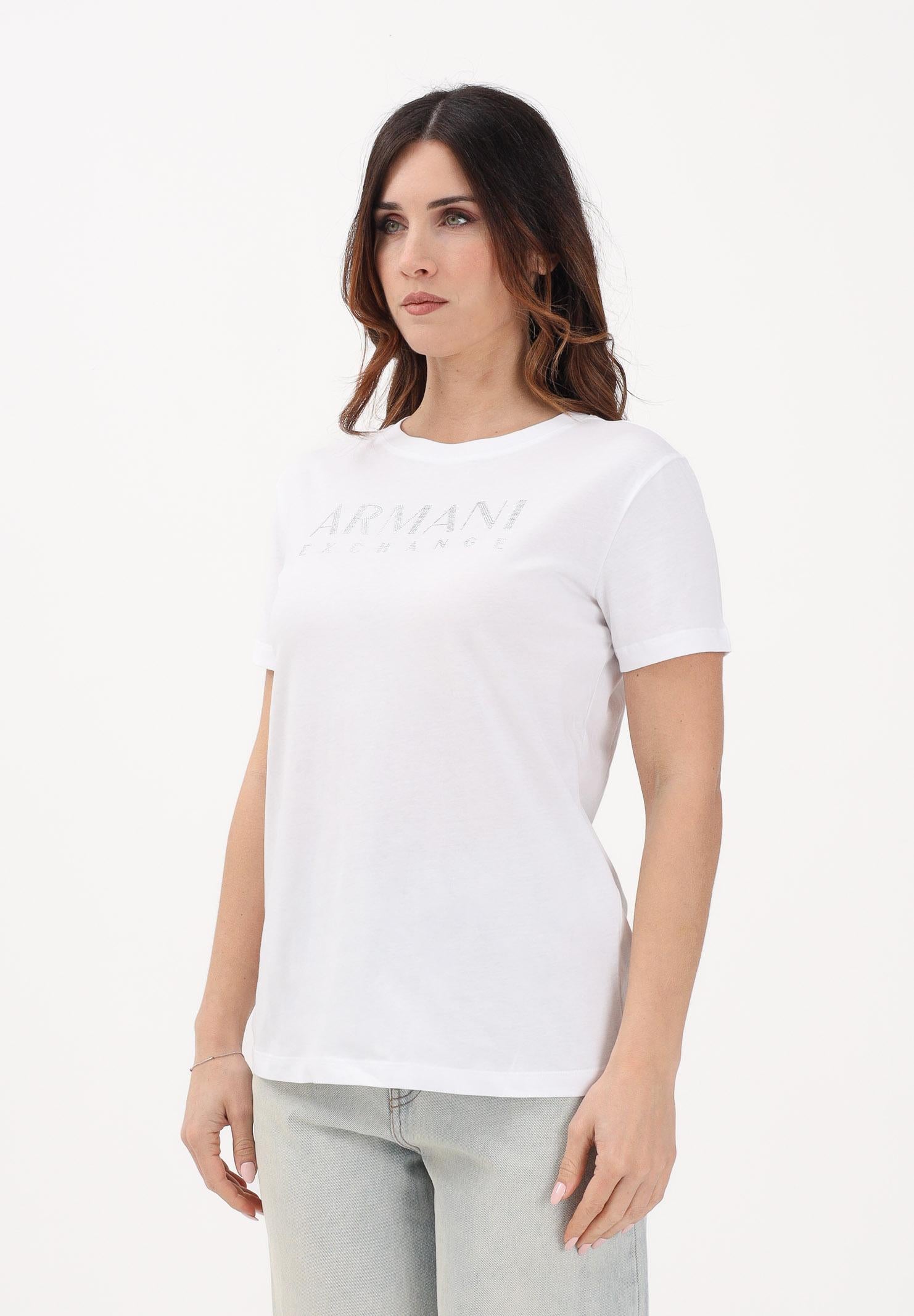 ARMANI EXCHANGE T-shirt a manica corta bianca da donna con logo in strass XW002294AF17172 U0002 ARMANI EXCHANGE