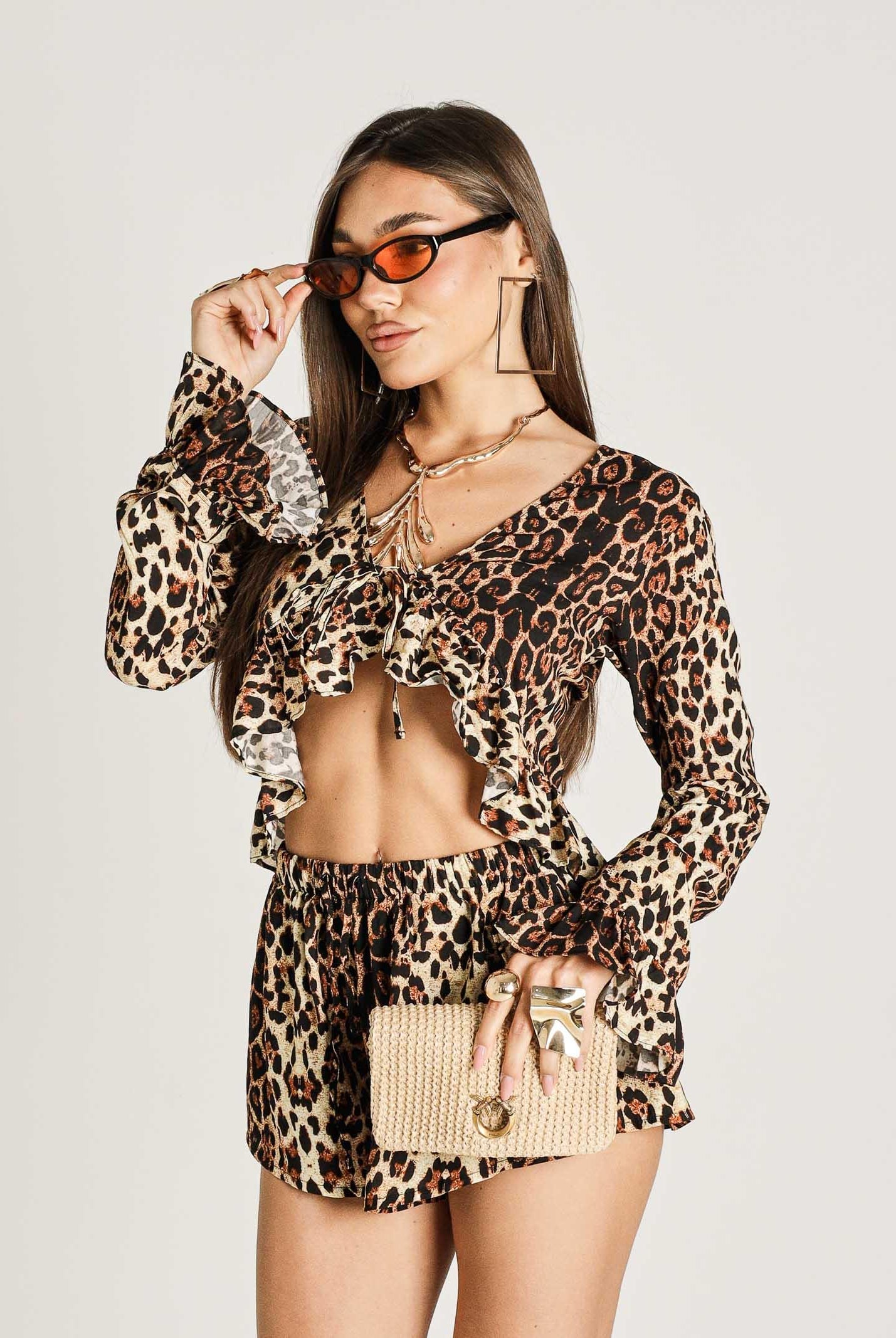 F**K crop top manica lunga fantasia maculata animalier marrone donna. FK26-SW0125X02 . F**K