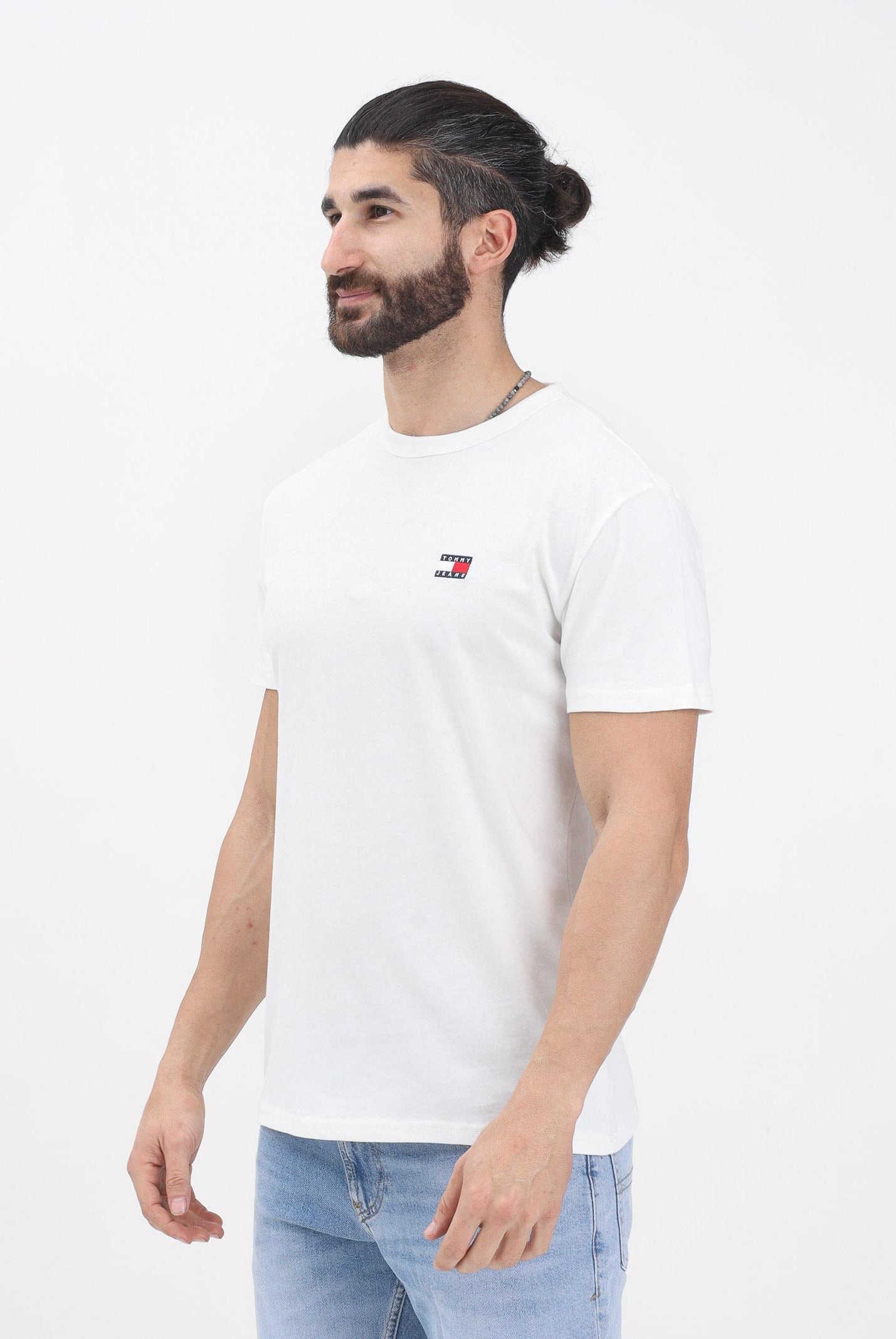 TOMMY JEANS T-shirt a manica corta bianca da uomo con ricamo logo DM0DM20322 YBL TOMMY JEANS