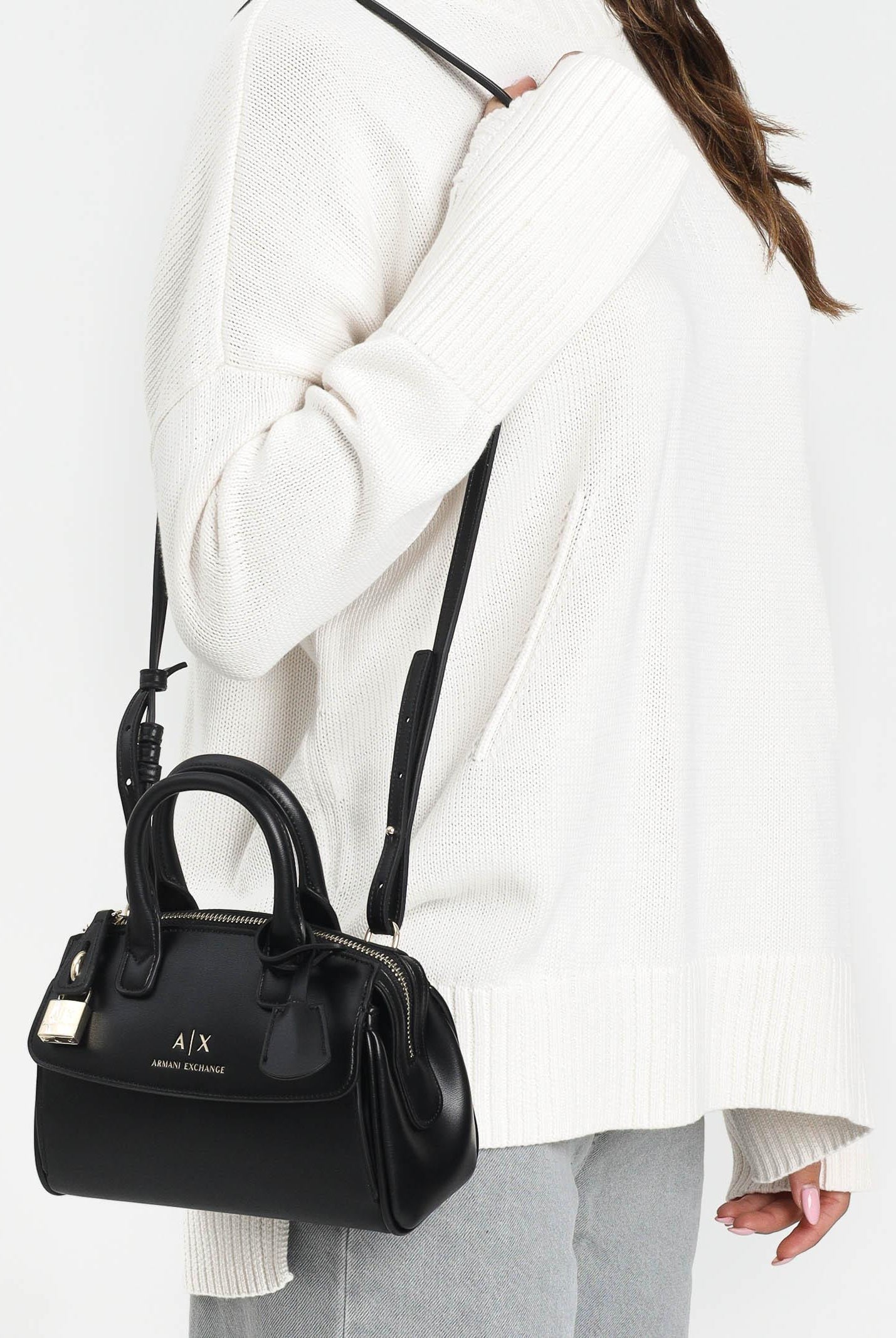 ARMANI EXCHANGE Borsa a mano nera da donna con lucchetto XW000395AF12040 UC001 ARMANI EXCHANGE