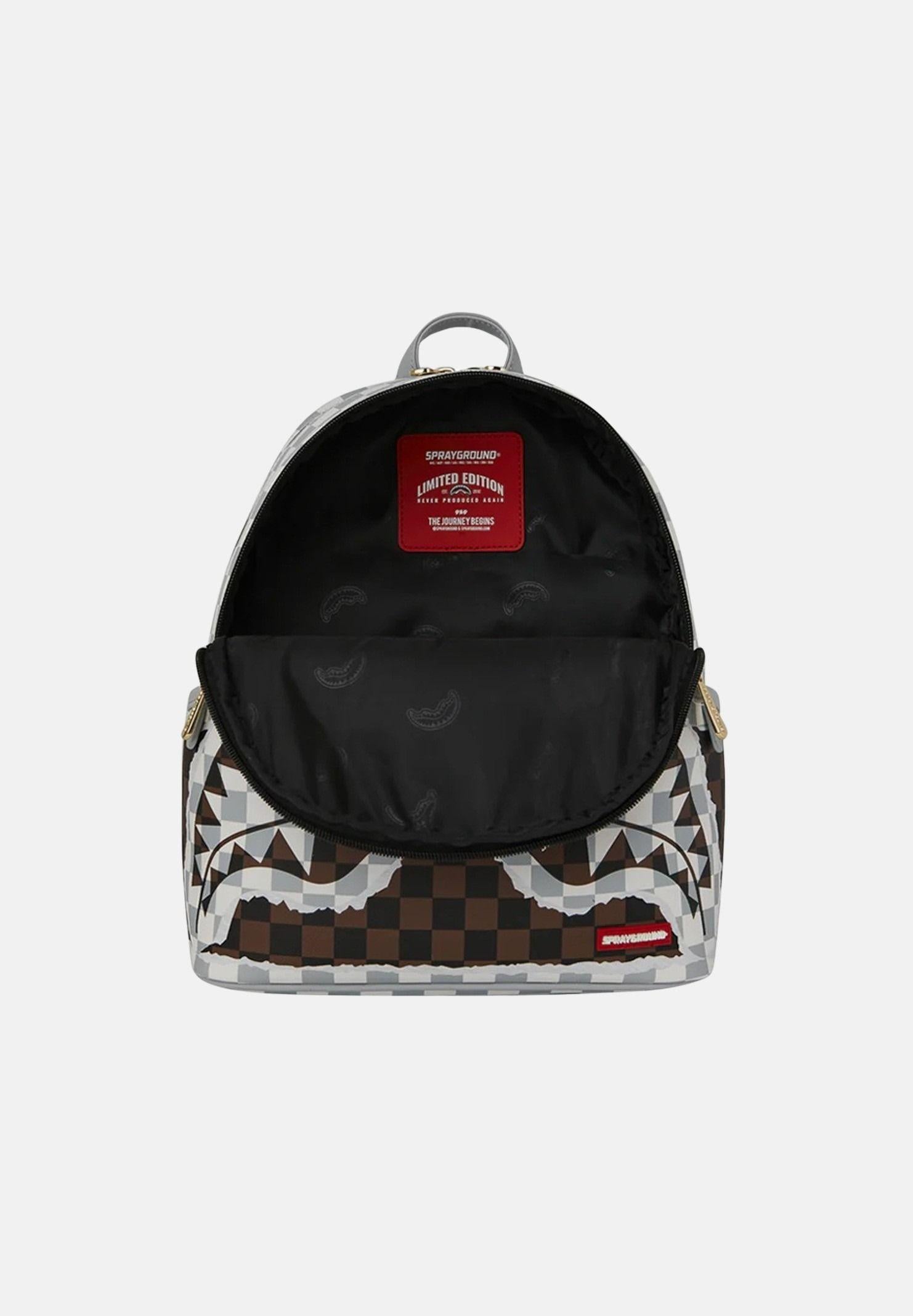 SPRAYGROUND Zainetto CREAM AND BROWN TEAR CHECK SAVAGE BACKPACK grigio e marrone da donna 910B8291NSZ . SPRAYGROUND