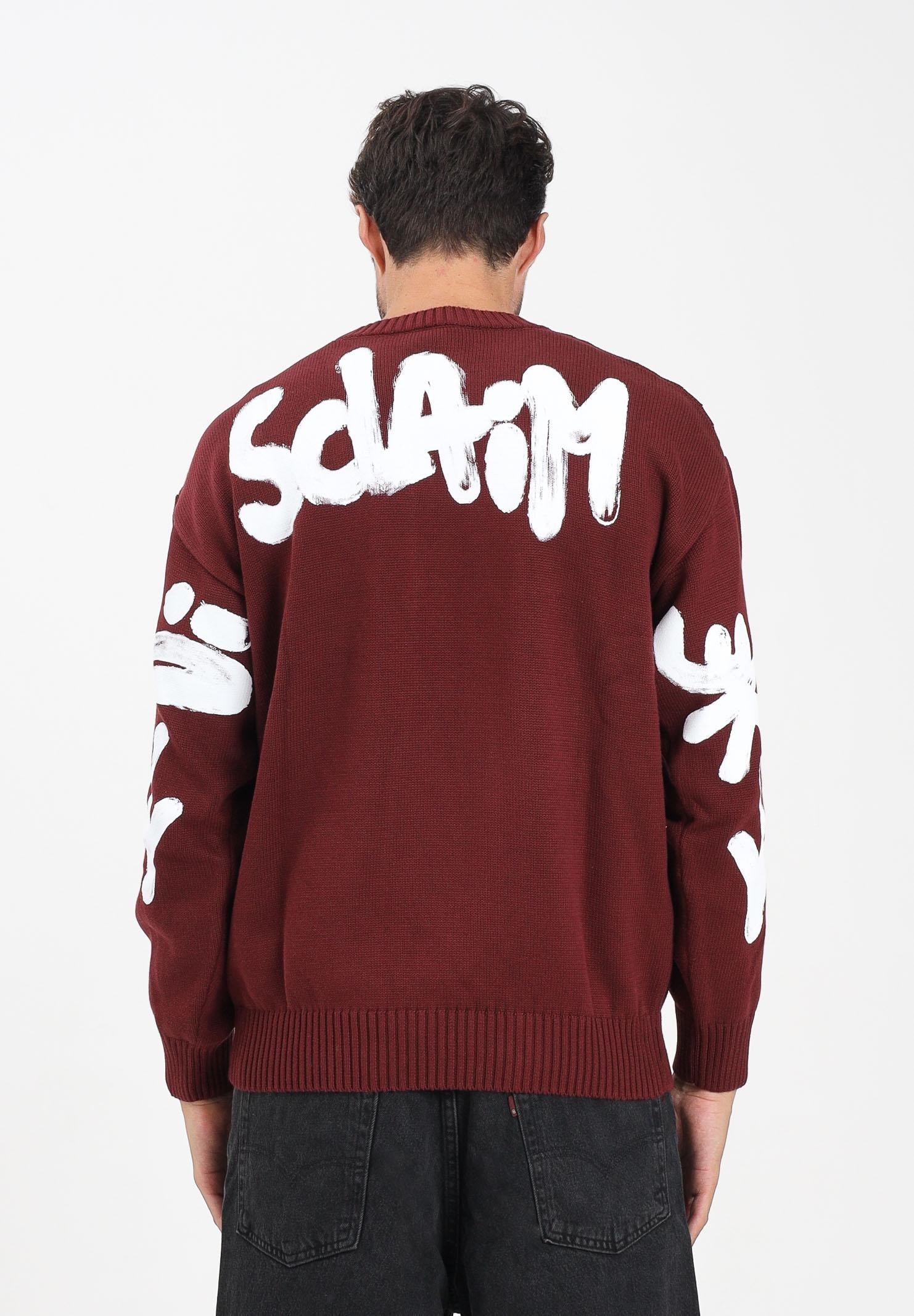 DISCLAIMER Maglioncino girocollo bordeaux da uomo con stampa logo 25IDS55116 BO DISCLAIMER