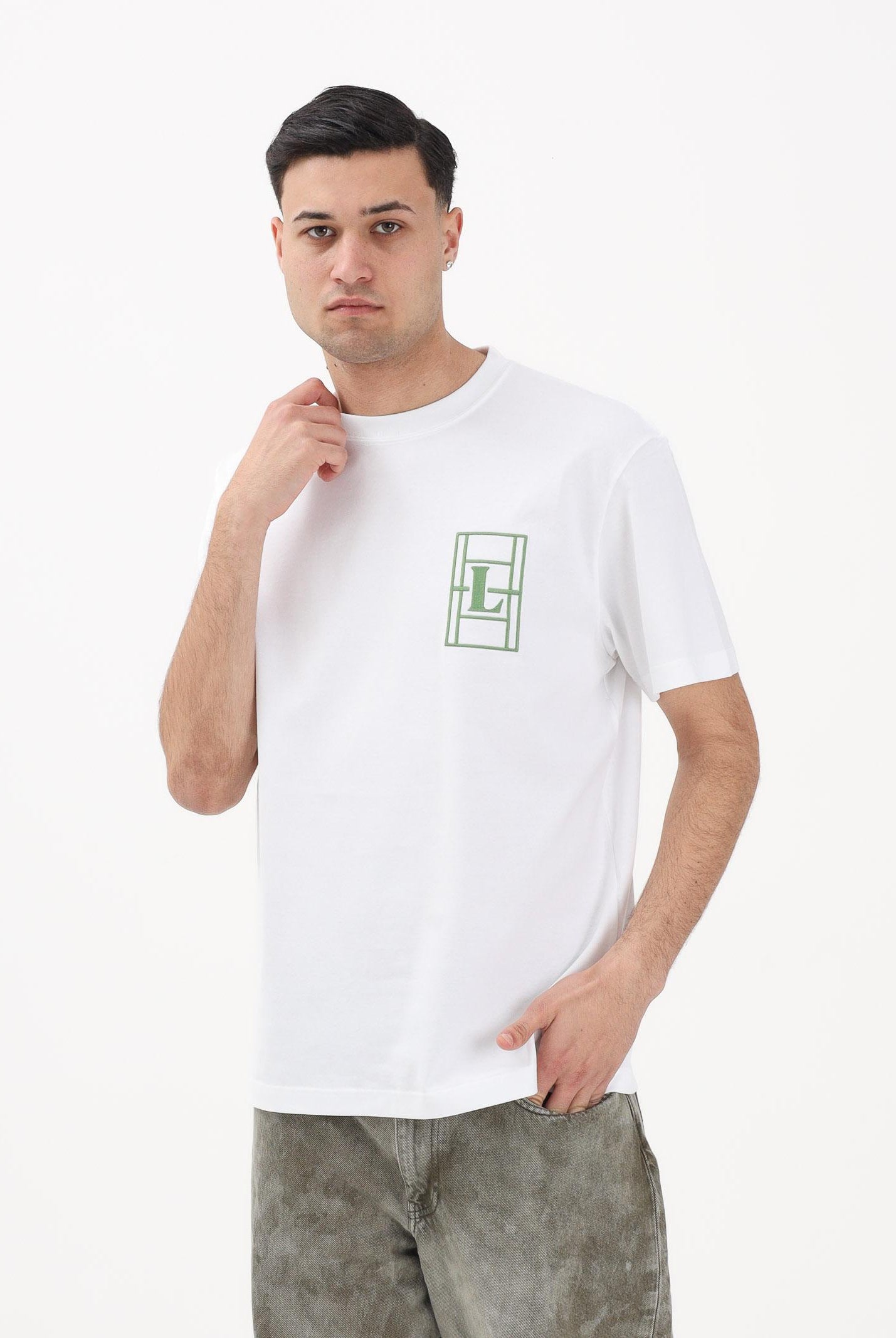 LACOSTE T-shirt a manica corta bianca da uomo in jersey pesante ricamato TH1716 001 LACOSTE