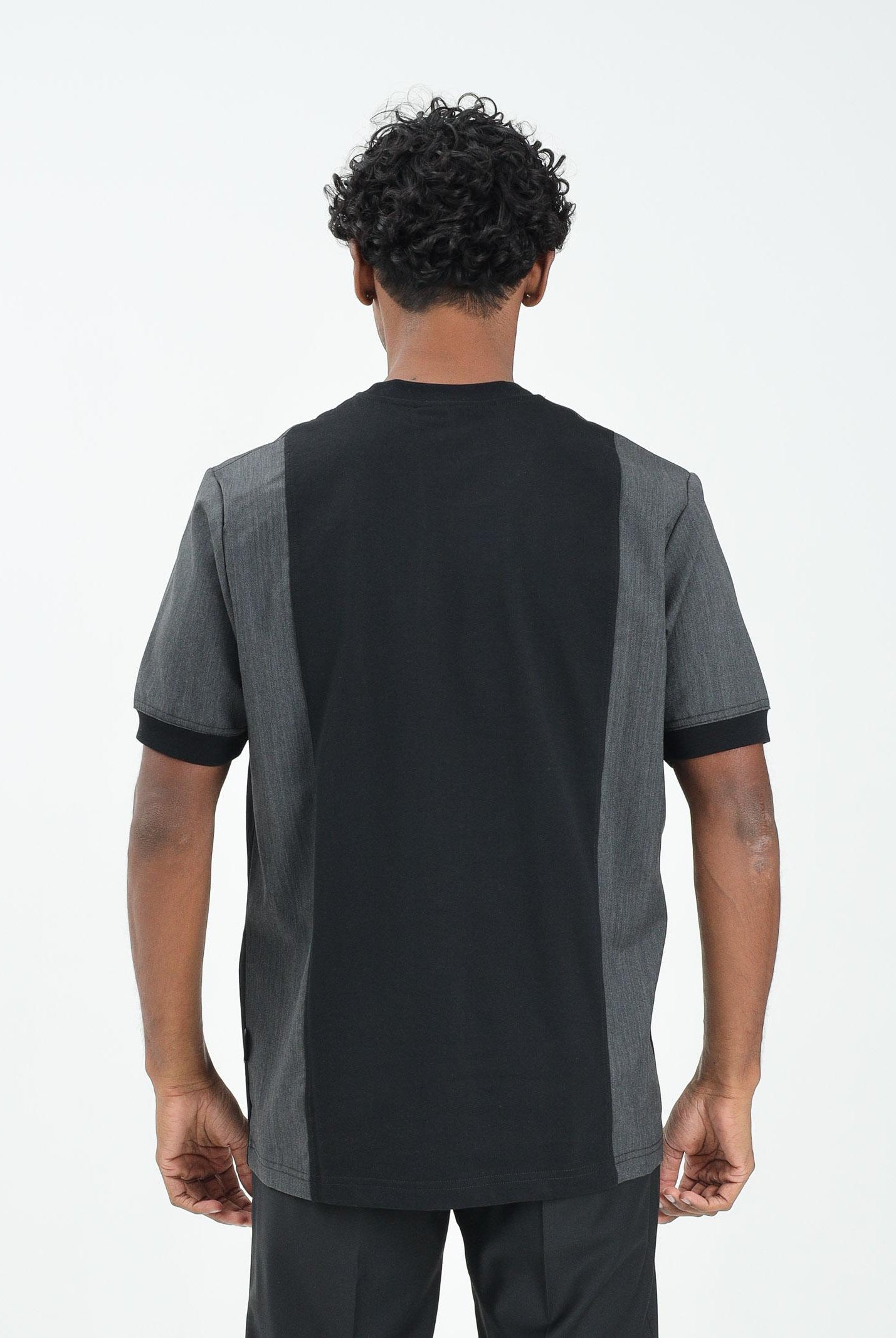 YES LONDON T-shirt a manica corta nera da uomo con inserti grigi XM4215 NE YES LONDON