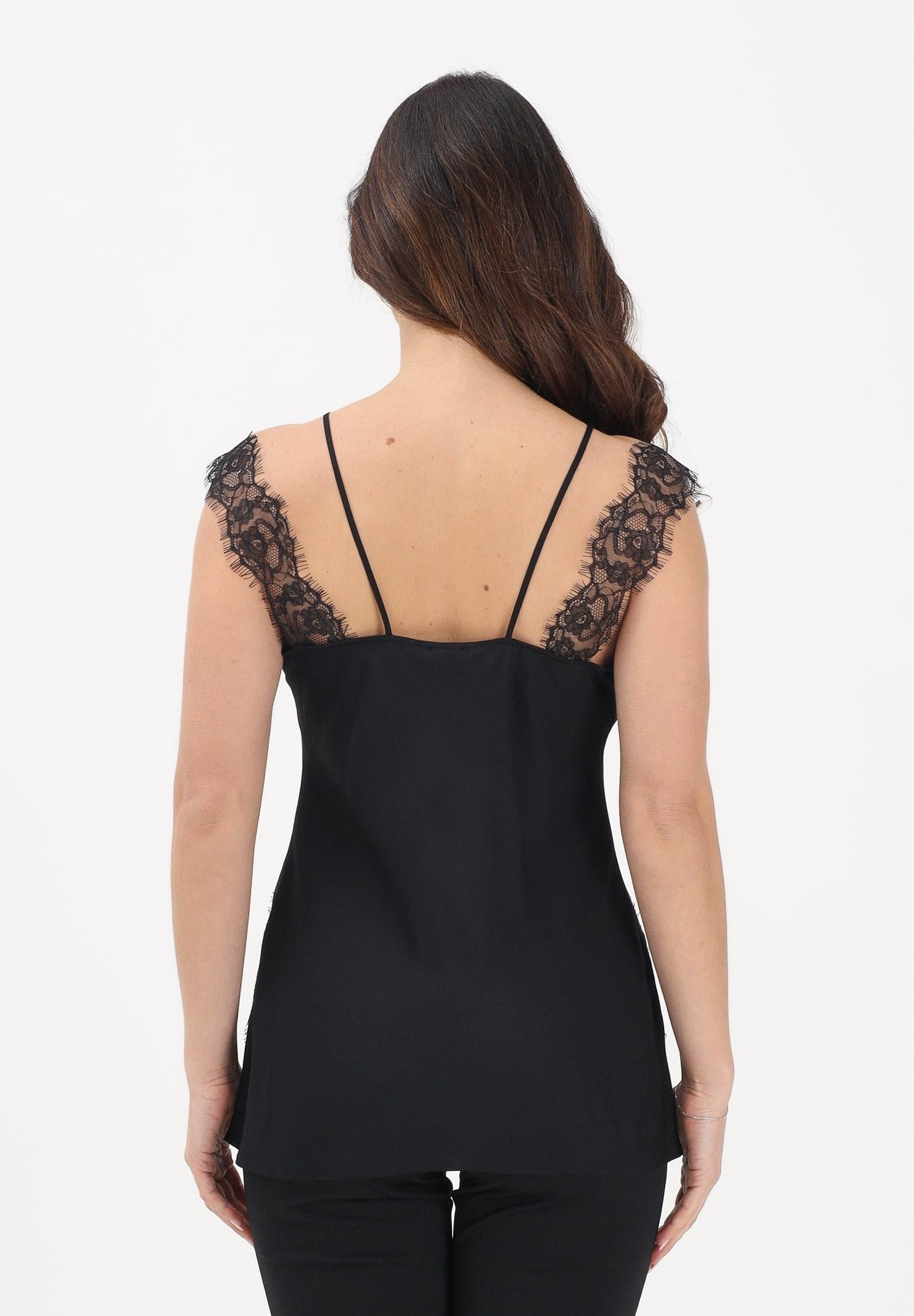 PINKO Top nero da donna con inserti in pizzo 106623A385 Z99 PINKO