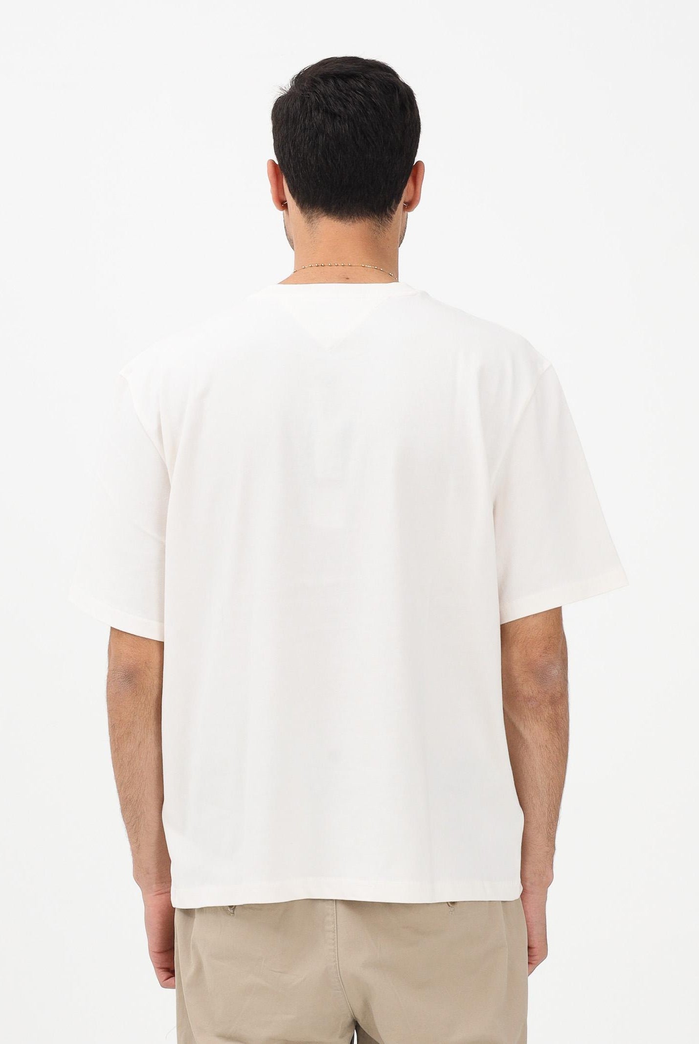 TOMMY JEANS T-shirt a manica corta panna da uomo con stampa logo effetto consumato DM0DM22463 YBH TOMMY JEANS