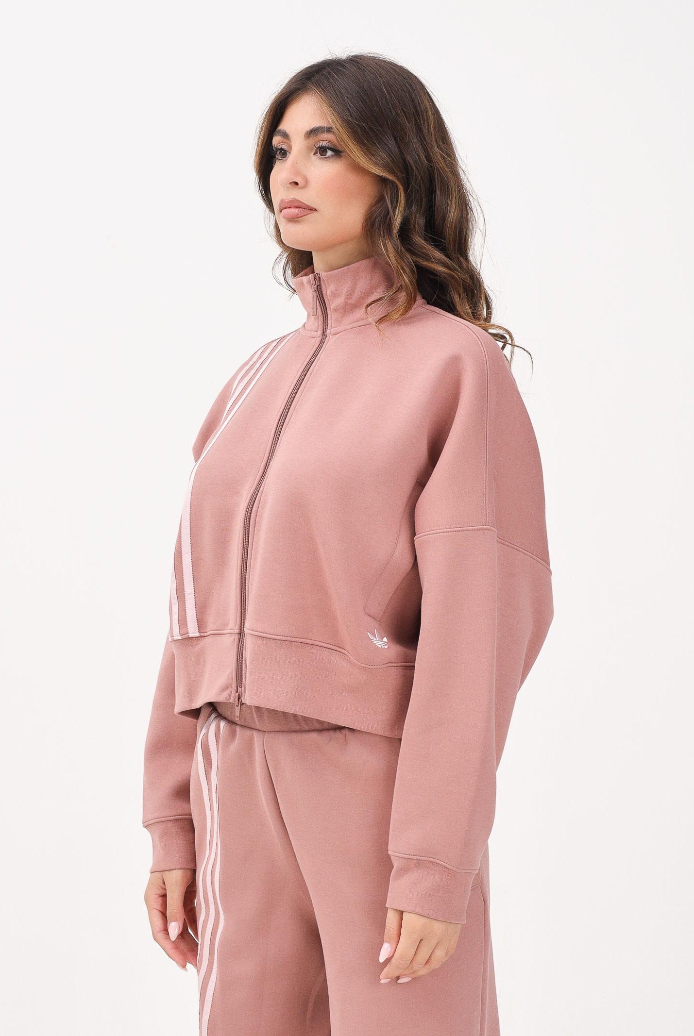 ADIDAS ORIGINALS Felpa con zip Off Placed 3 Stripes rosa da donna JW3609 ADIDAS ORIGINALS