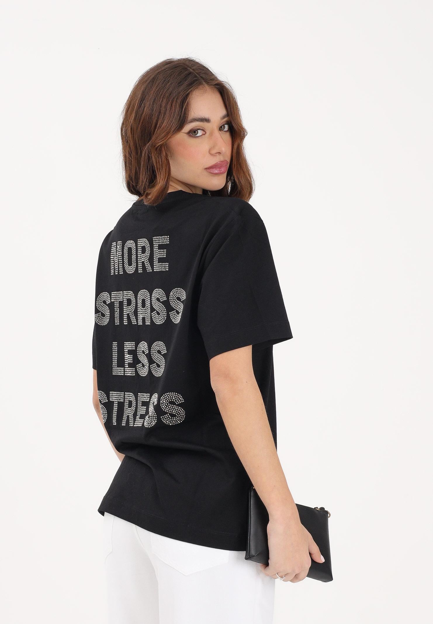 PINKO T-shirt a manica corta nera da donna con maxi scritta in strass 105526A33S Z99 PINKO
