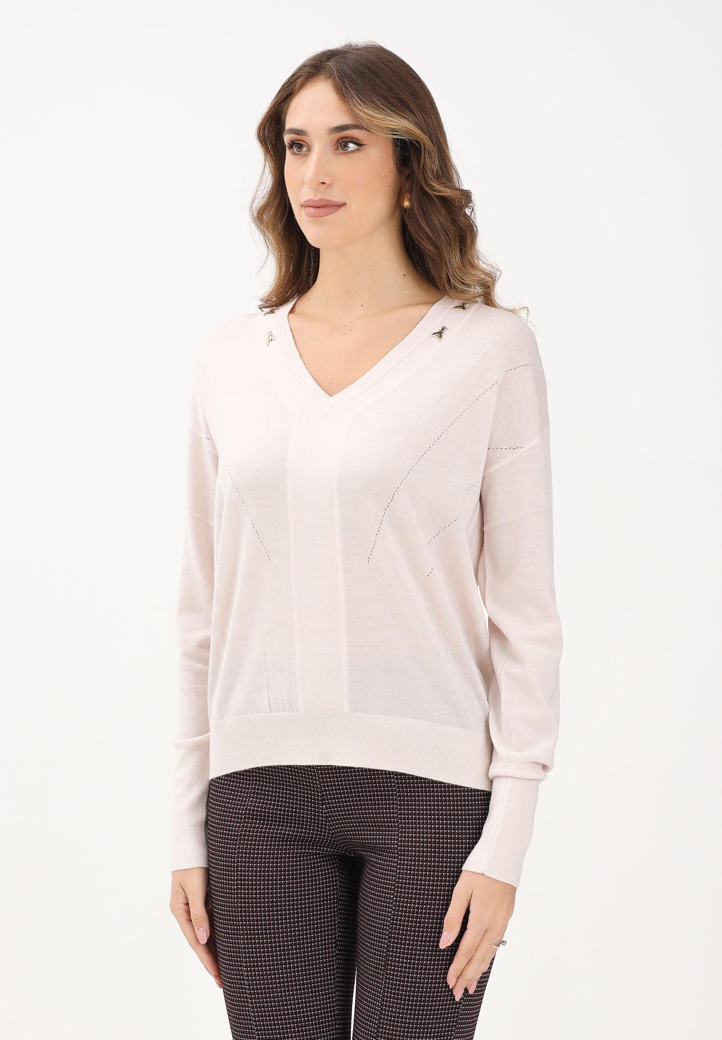 PATRIZIA PEPE Maglioncino scollo a V nude da donna con applicazioni FLY 8K0331KM36 M537 PATRIZIA PEPE